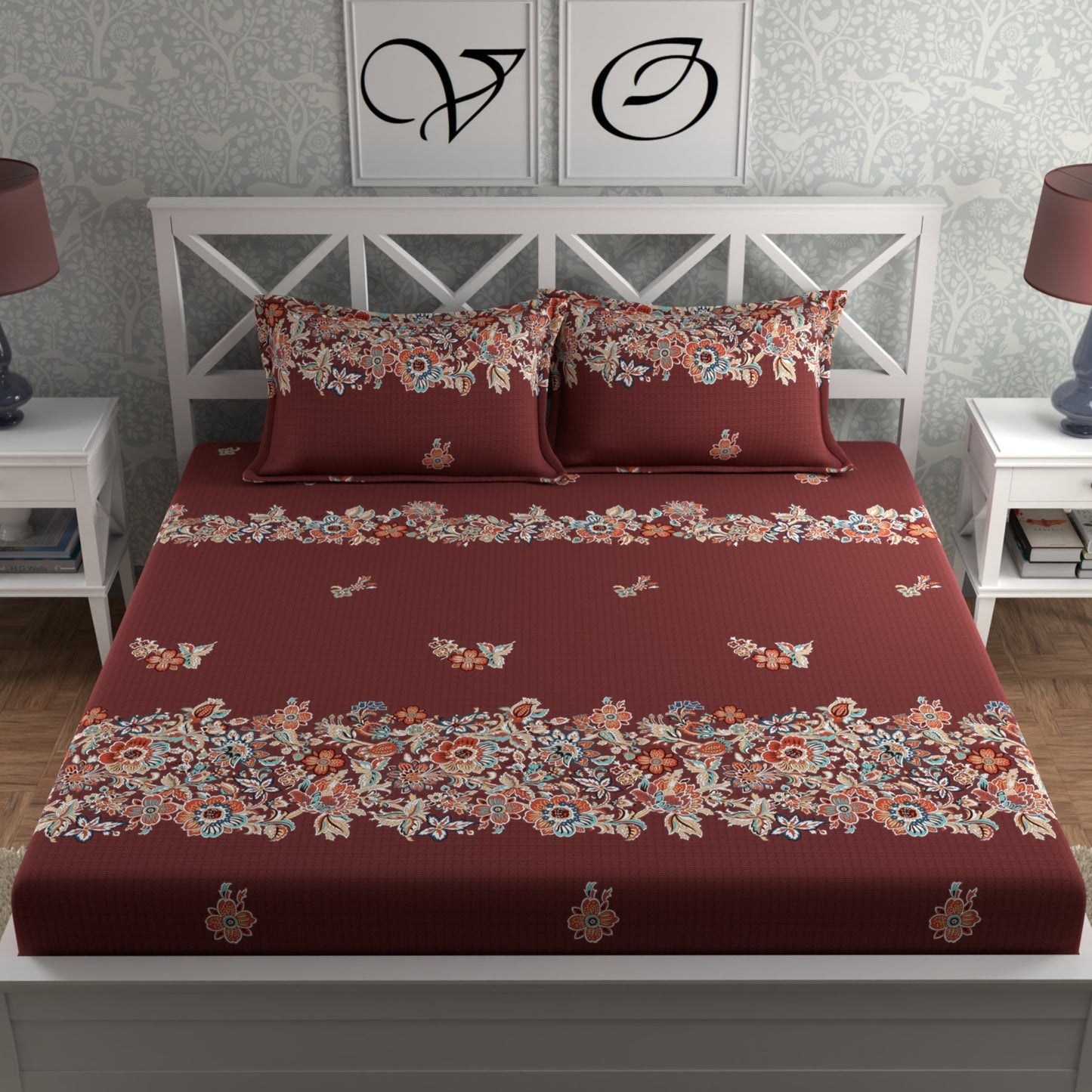 CG Homes 140 TC Double Printed Flat Bedsheet DB688