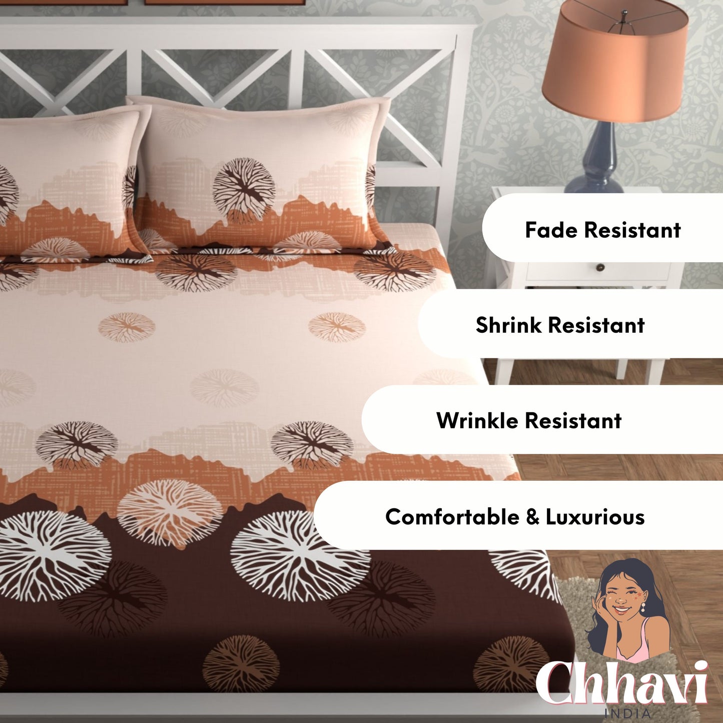 CHHAVI INDIA 210 TC Microfiber Printed Double Bedsheet With Pillow Covers