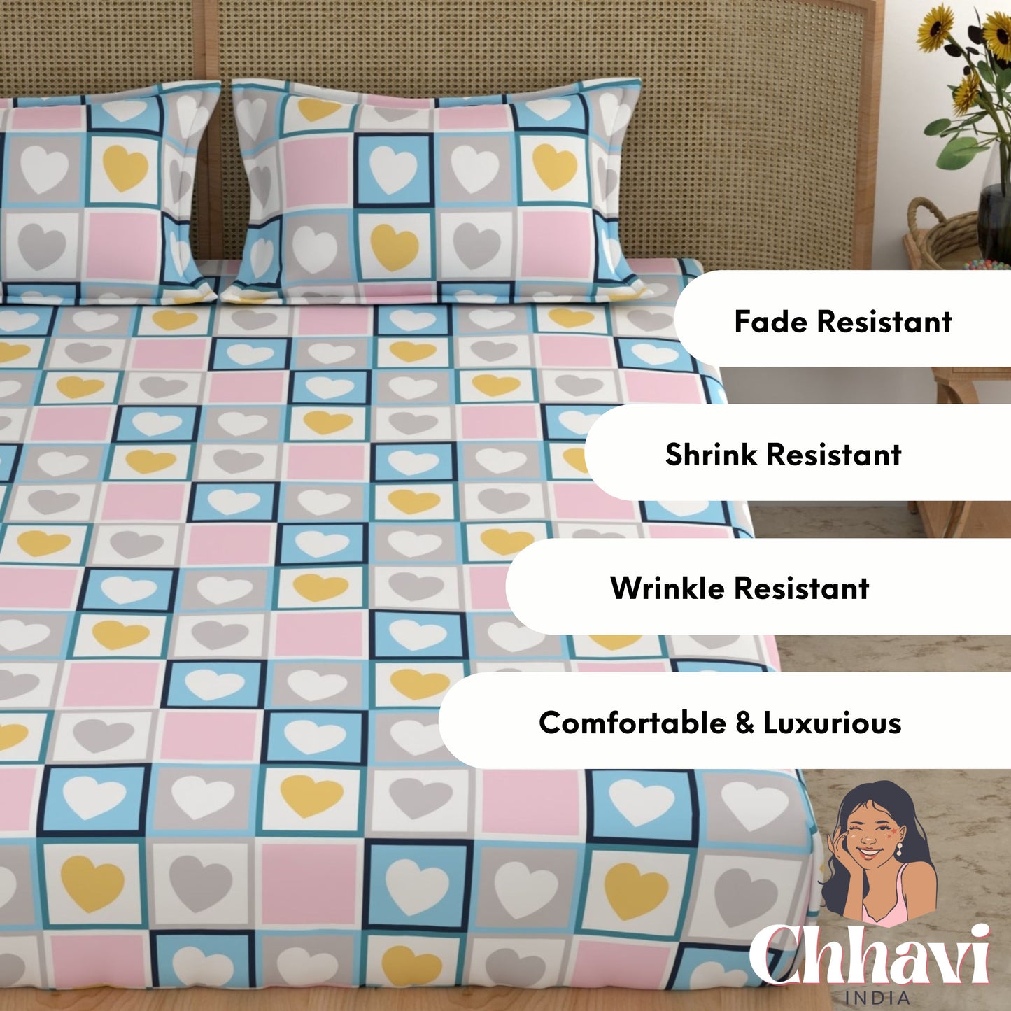 CHHAVI INDIA 210 TC Microfiber Printed King Size Bedsheet With Pillow Covers