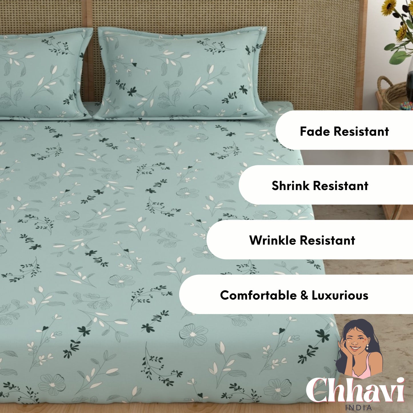 CHHAVI INDIA 210 TC Microfiber Printed King Size Bedsheet With Pillow Covers