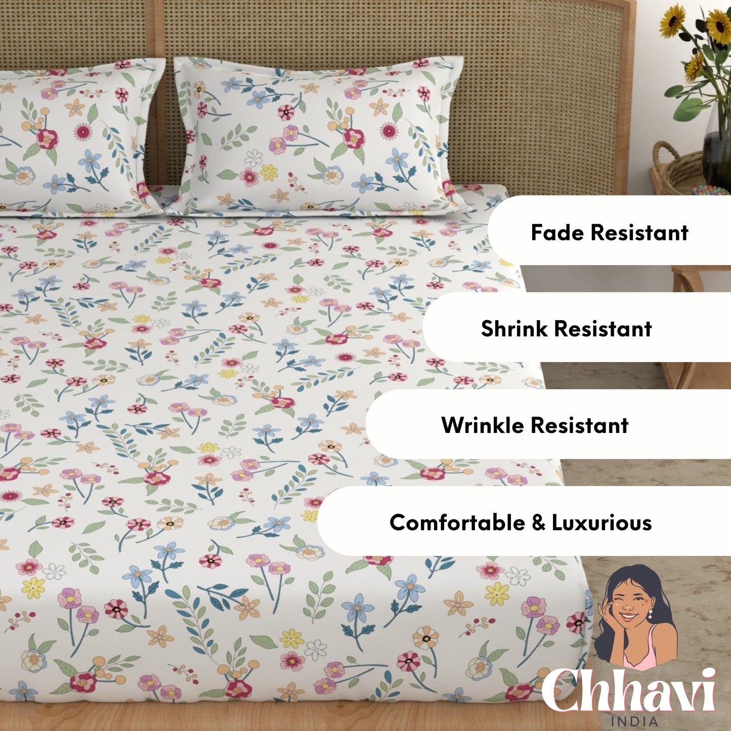 CHHAVI INDIA 210 TC Microfiber Printed King Size Bedsheet With Pillow Covers