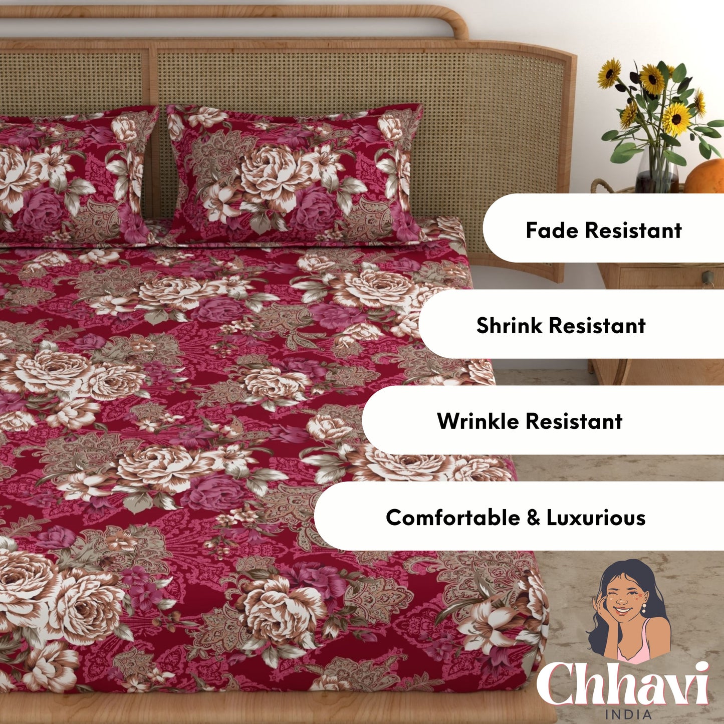 CHHAVI INDIA 210 TC Microfiber Printed King Size Bedsheet With Pillow Covers