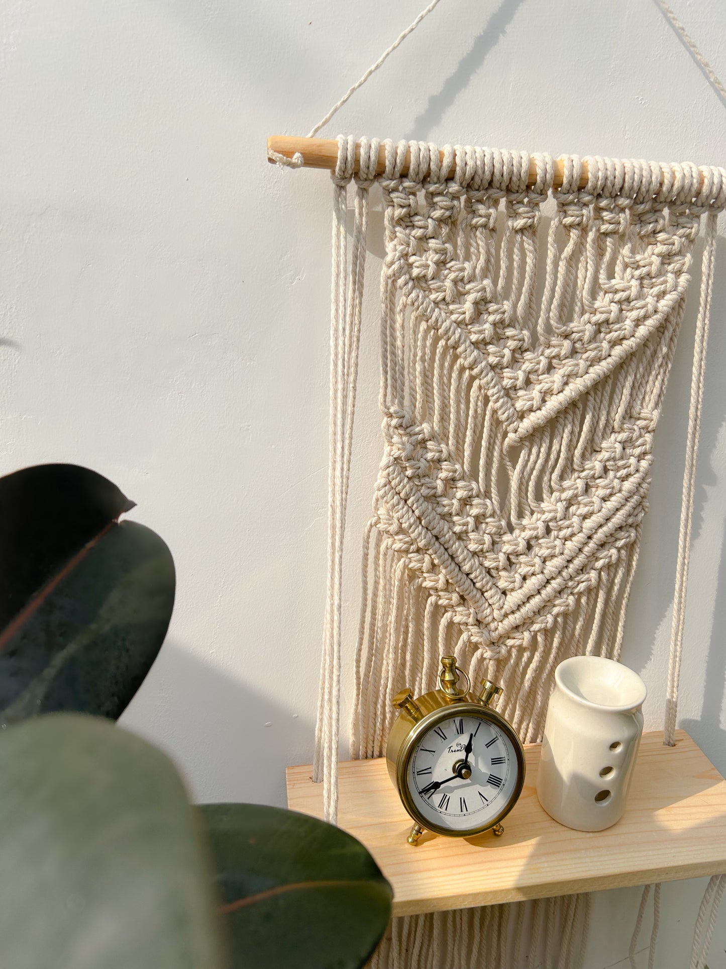 CG Homes MACRAME WALL HANGING WITH WOODEN SHELF