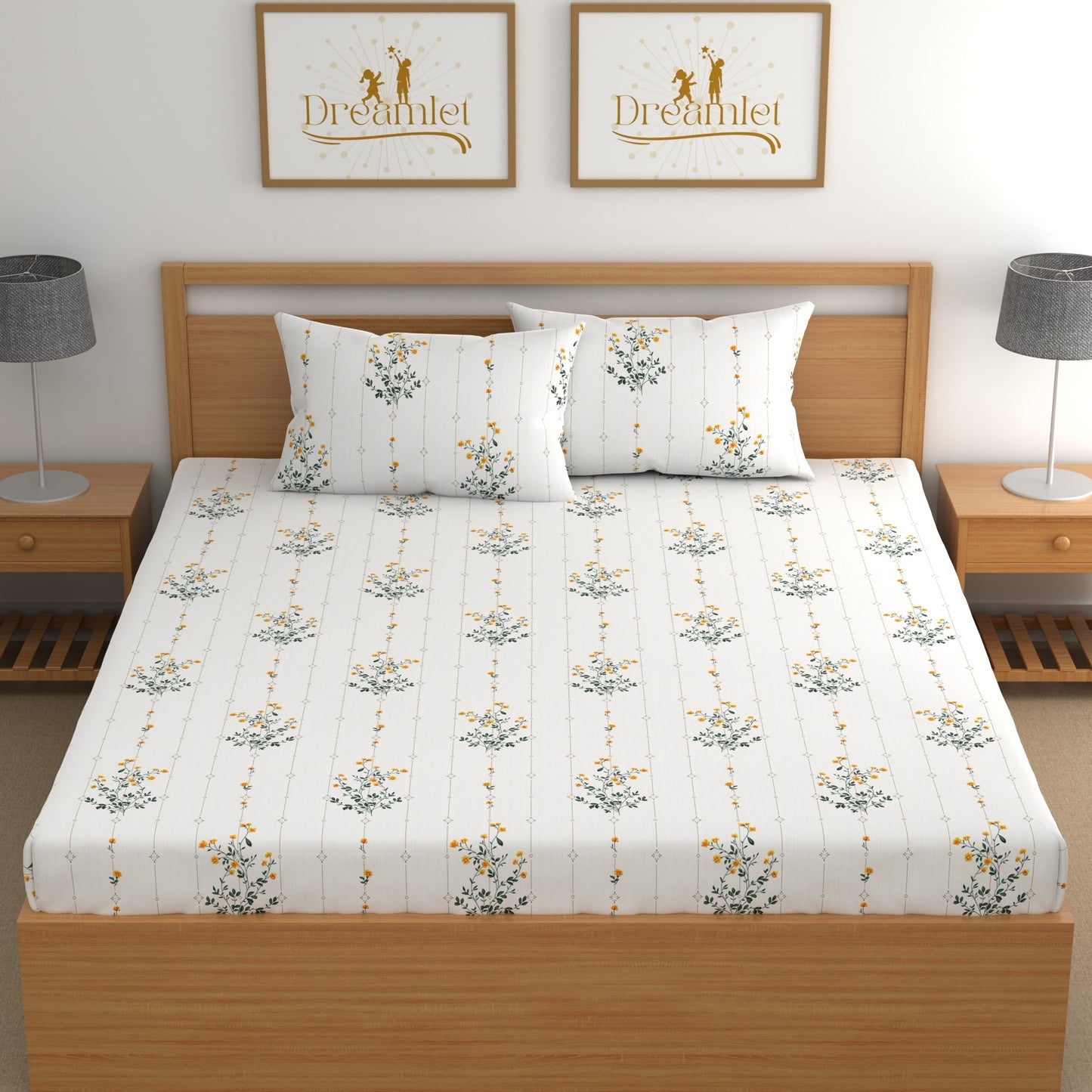 DREAMLET 210 TC Glace Cotton Bedsheet with 2 Pillow Covers DB1151