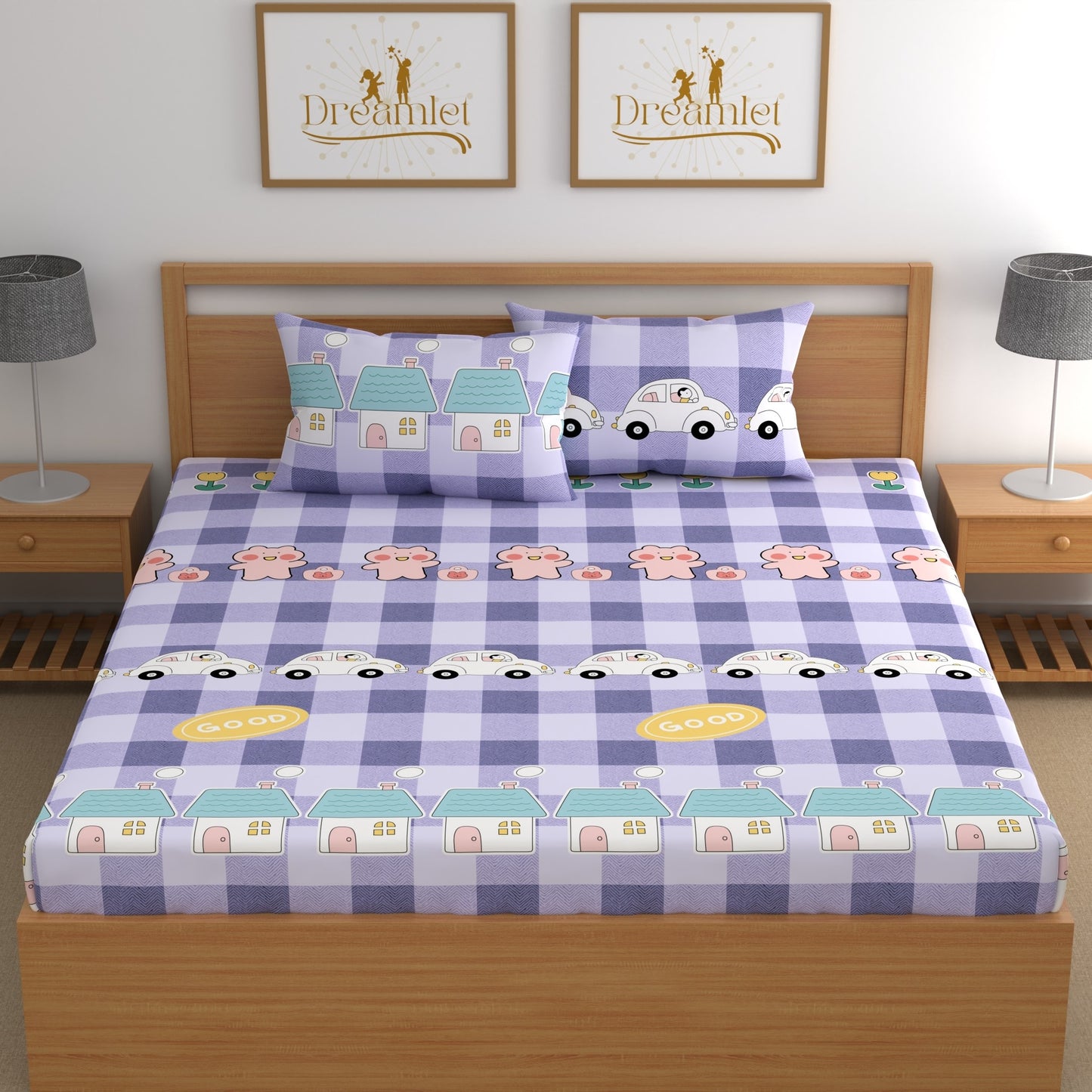 DREAMLET 180 TC Glace Cotton Bedsheet with 2 Pillow Covers Fitted DB835