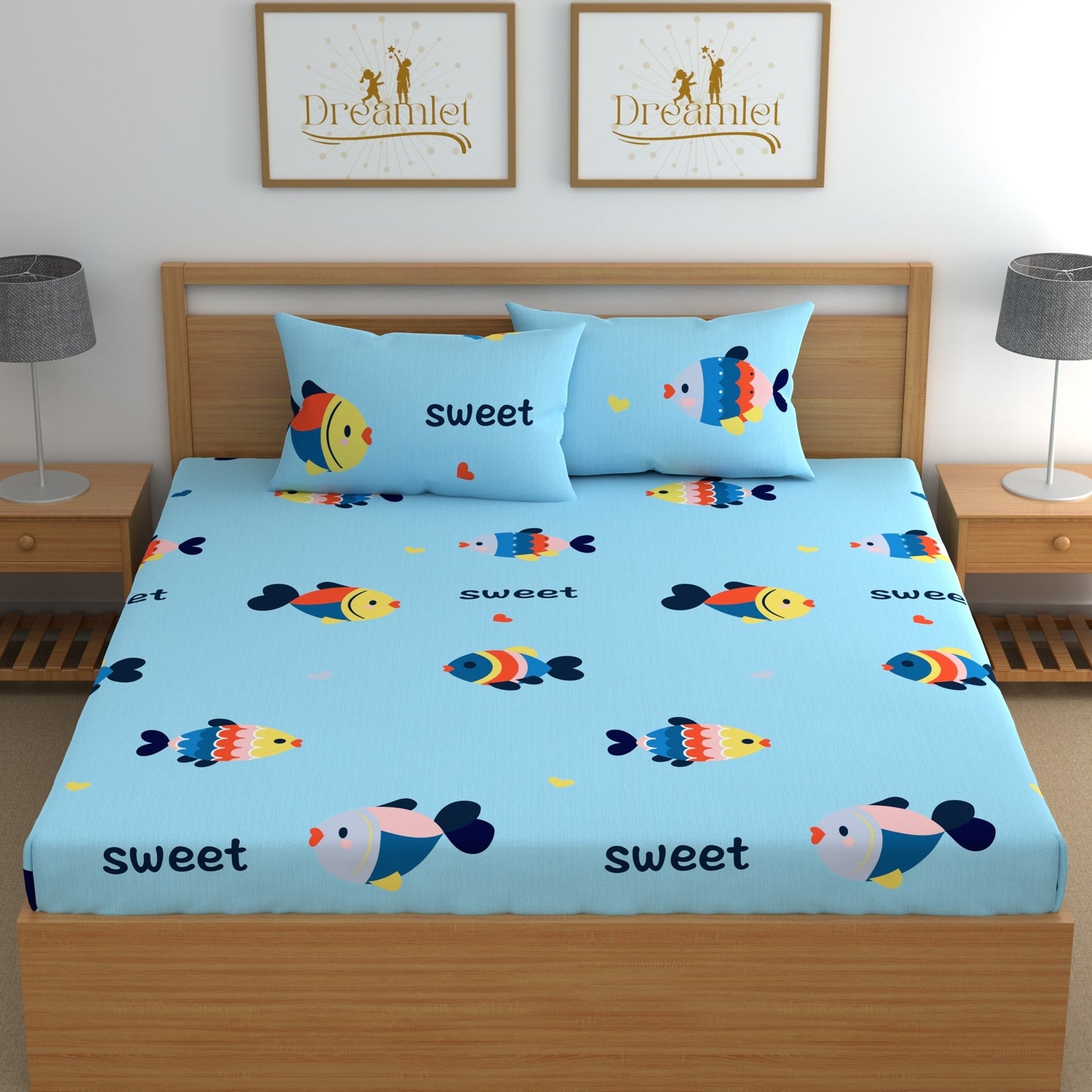 DREAMLET 180TC Glace Cotton Bedsheet with 2 Pillow Covers DB377