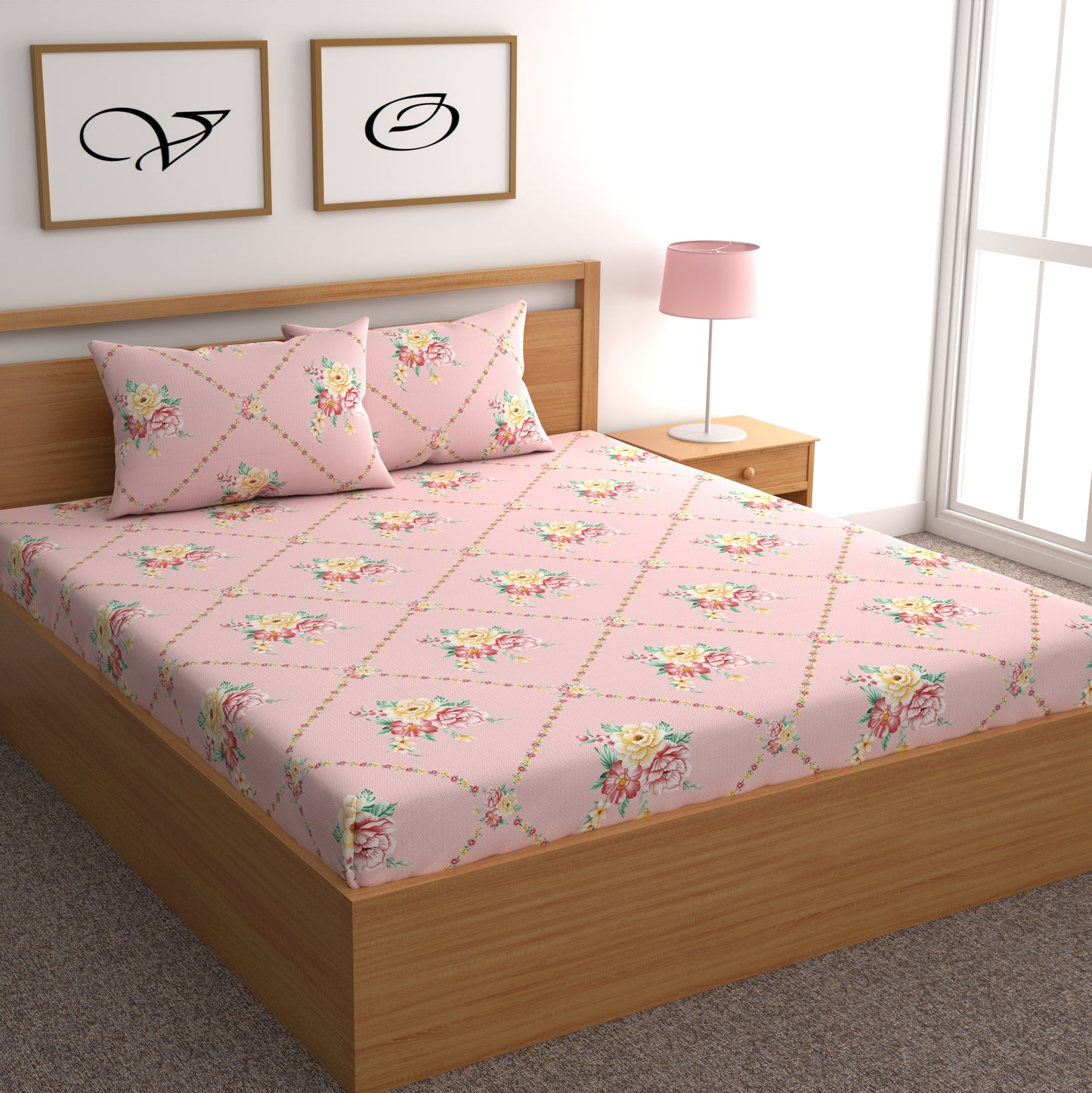 CG Homes 140 TC Double Printed Flat Bedsheet DB606