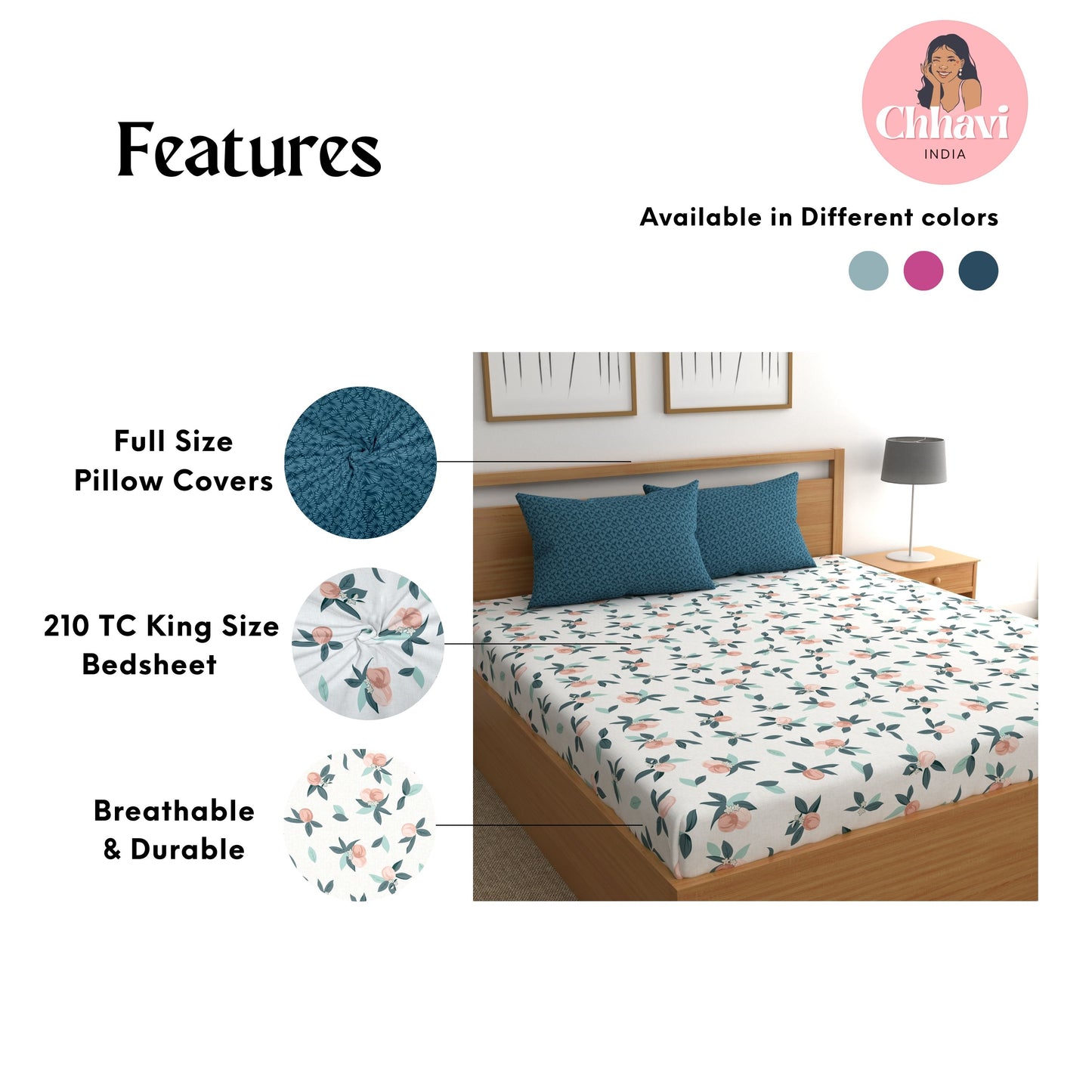 CHHAVI INDIA 210 TC Microfiber Printed King Size Bedsheet With Pillow Covers