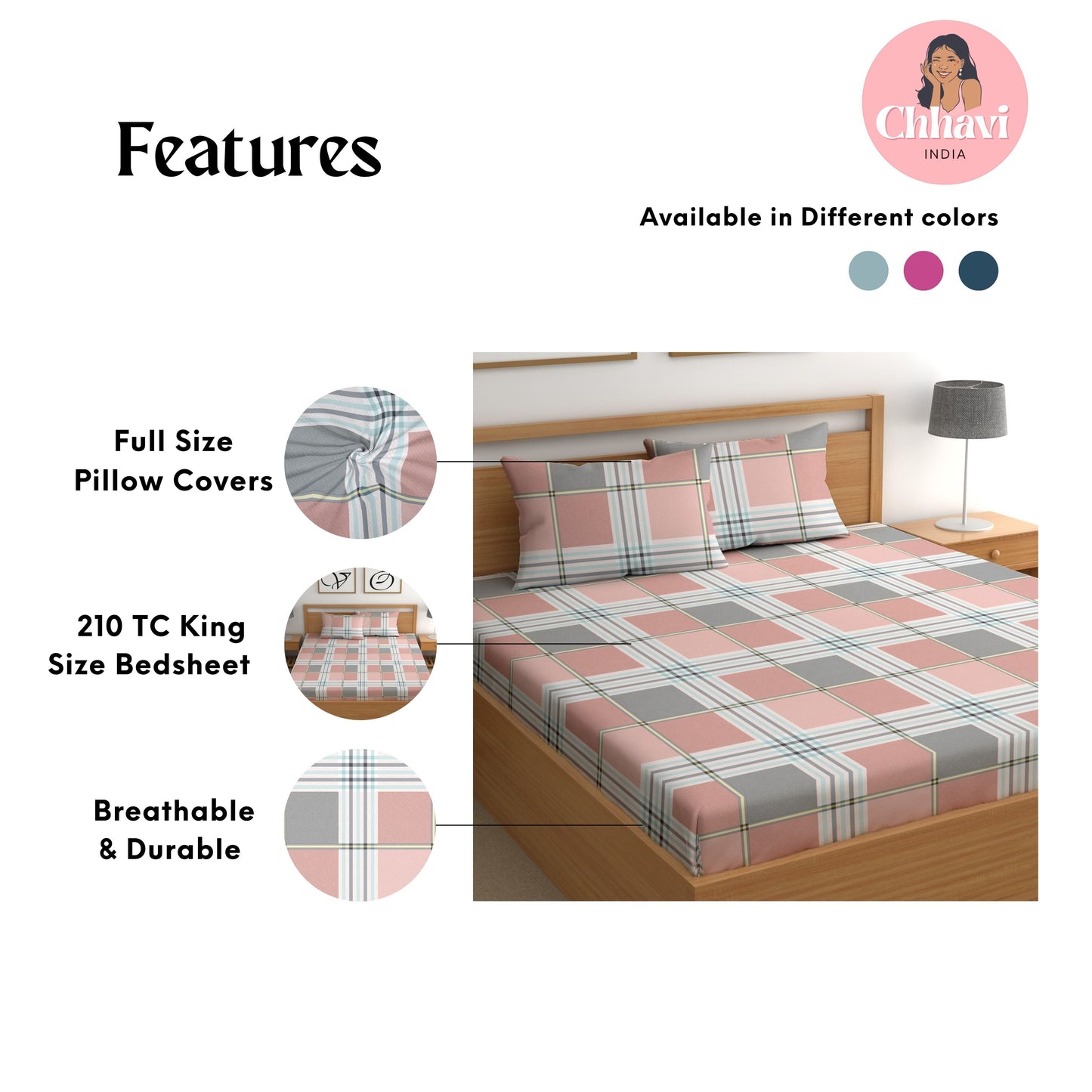 CHHAVI INDIA 210 TC Microfiber Printed King Size Bedsheet With Pillow Covers