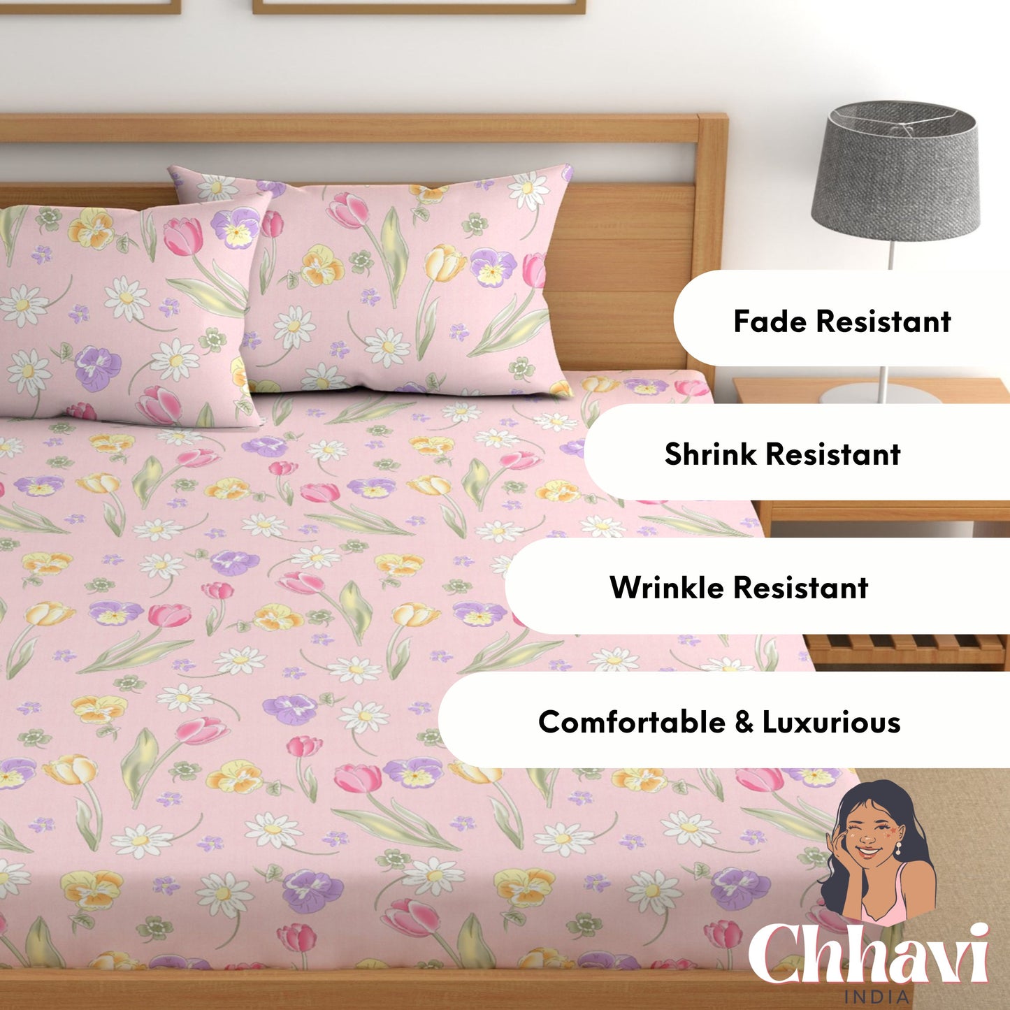 CHHAVI INDIA 210 TC Microfiber Printed King Size Bedsheet With Pillow Covers