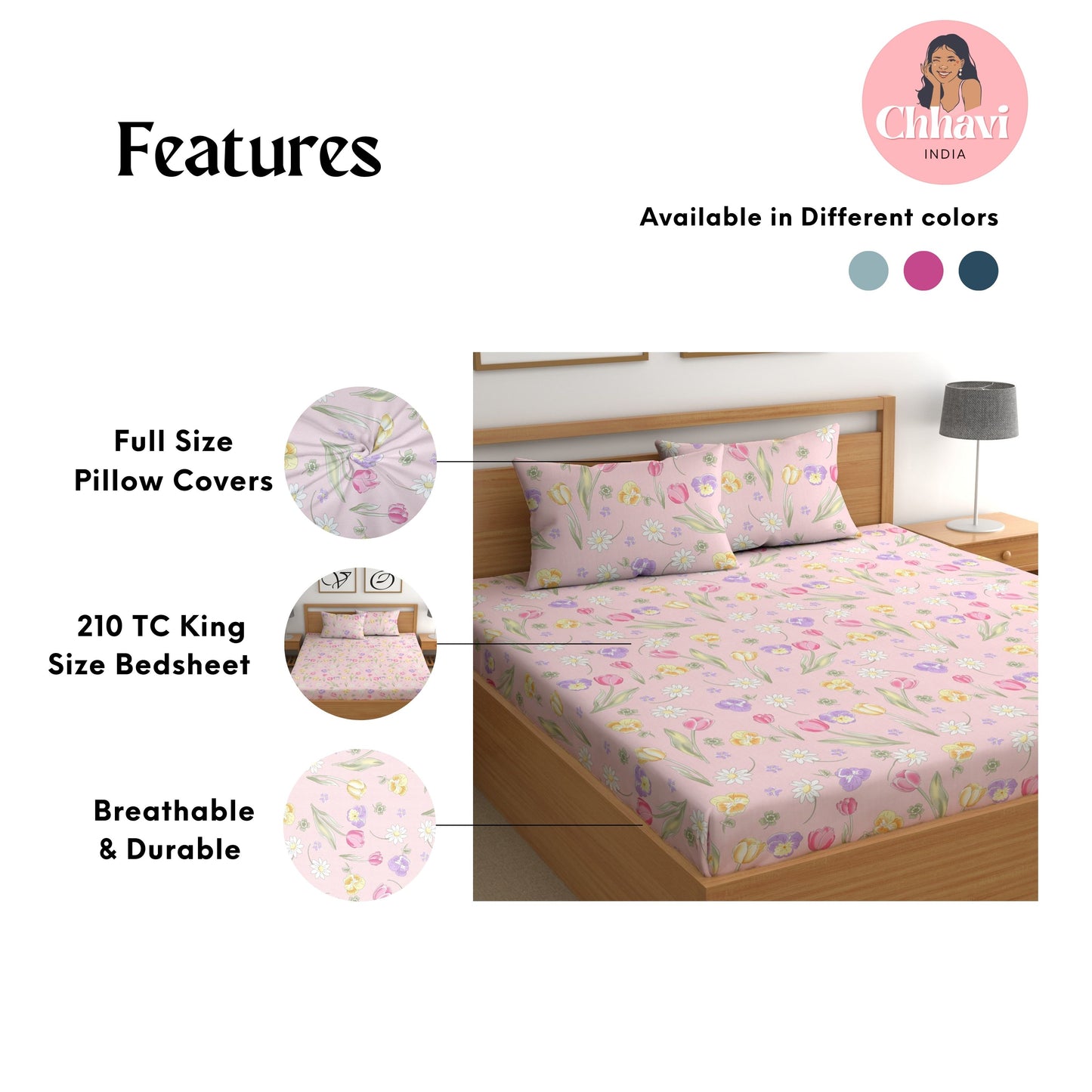 CHHAVI INDIA 210 TC Microfiber Printed King Size Bedsheet With Pillow Covers