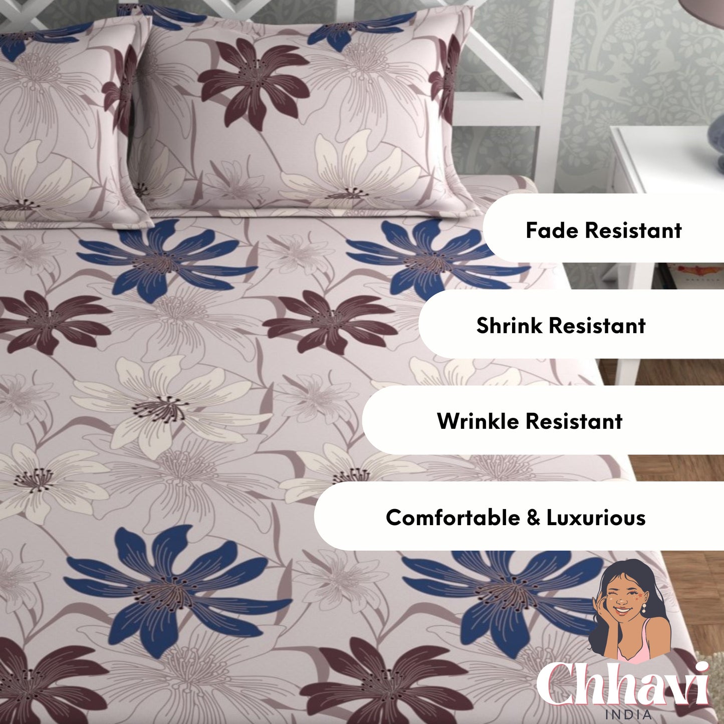 CHHAVI INDIA 210 TC Microfiber Printed Double Bedsheet With Pillow Covers