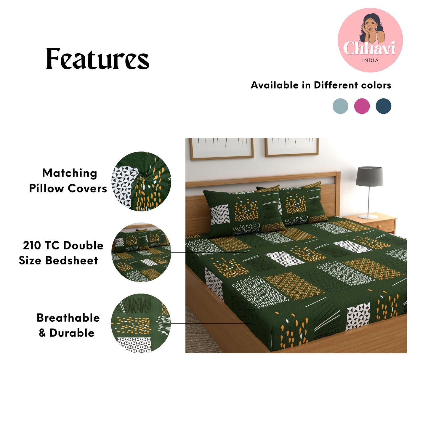 CHHAVI INDIA 210 TC Microfiber Printed Double Bedsheet With Pillow Covers