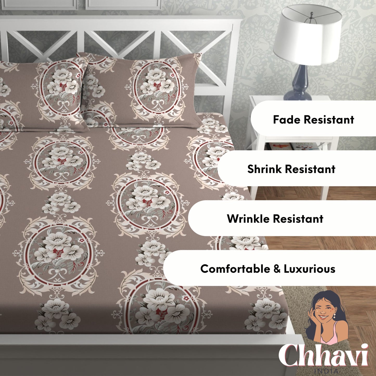 CHHAVI INDIA 210 TC Microfiber Printed Double Bedsheet With Pillow Covers