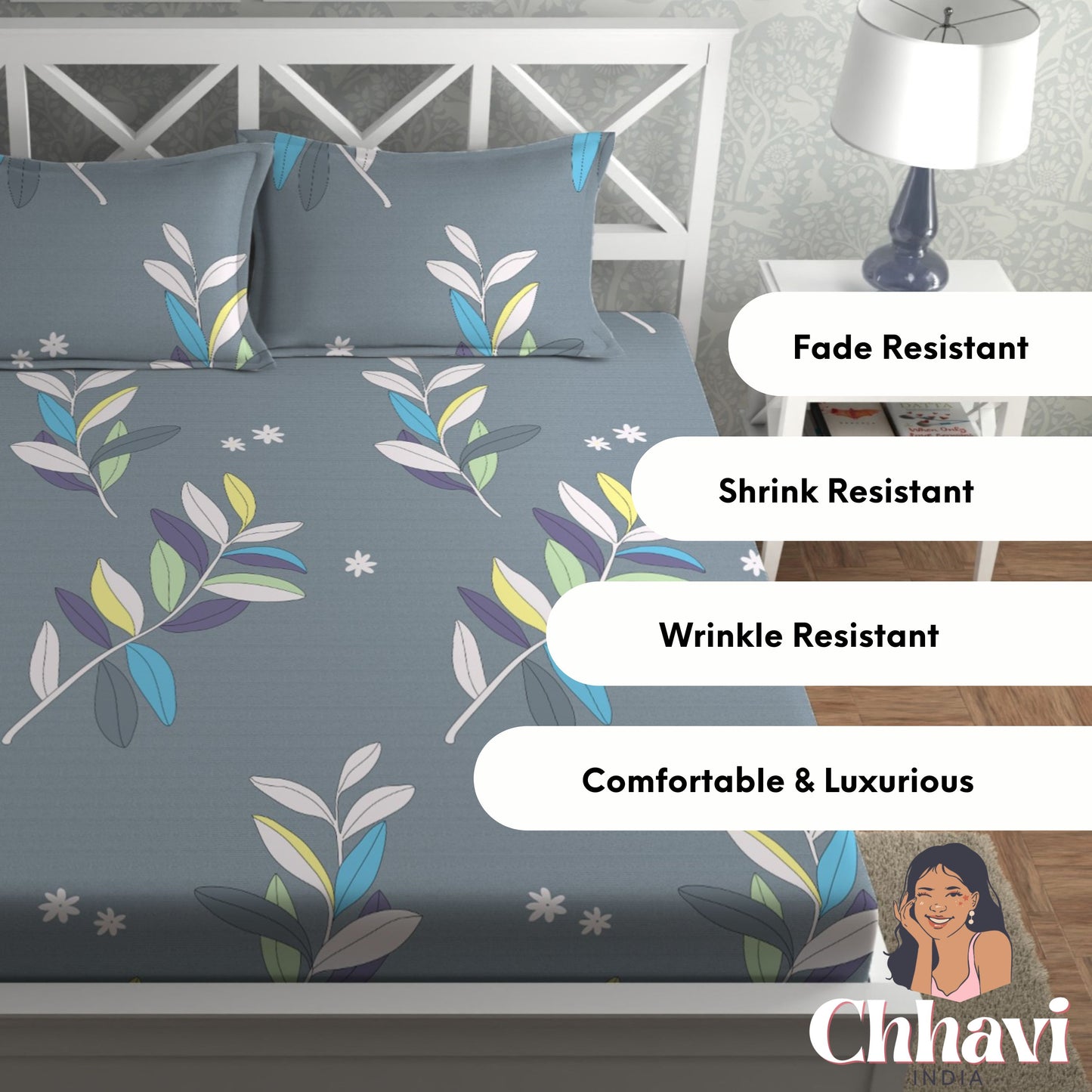 CHHAVI INDIA 210 TC Microfiber Printed Double Bedsheet With Pillow Covers