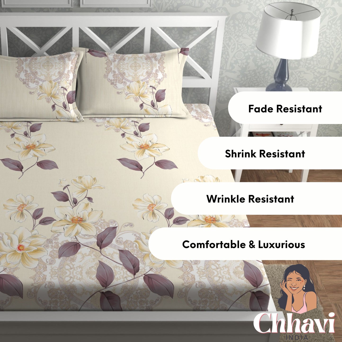 CHHAVI INDIA 210 TC Microfiber Printed Double Bedsheet With Pillow Covers