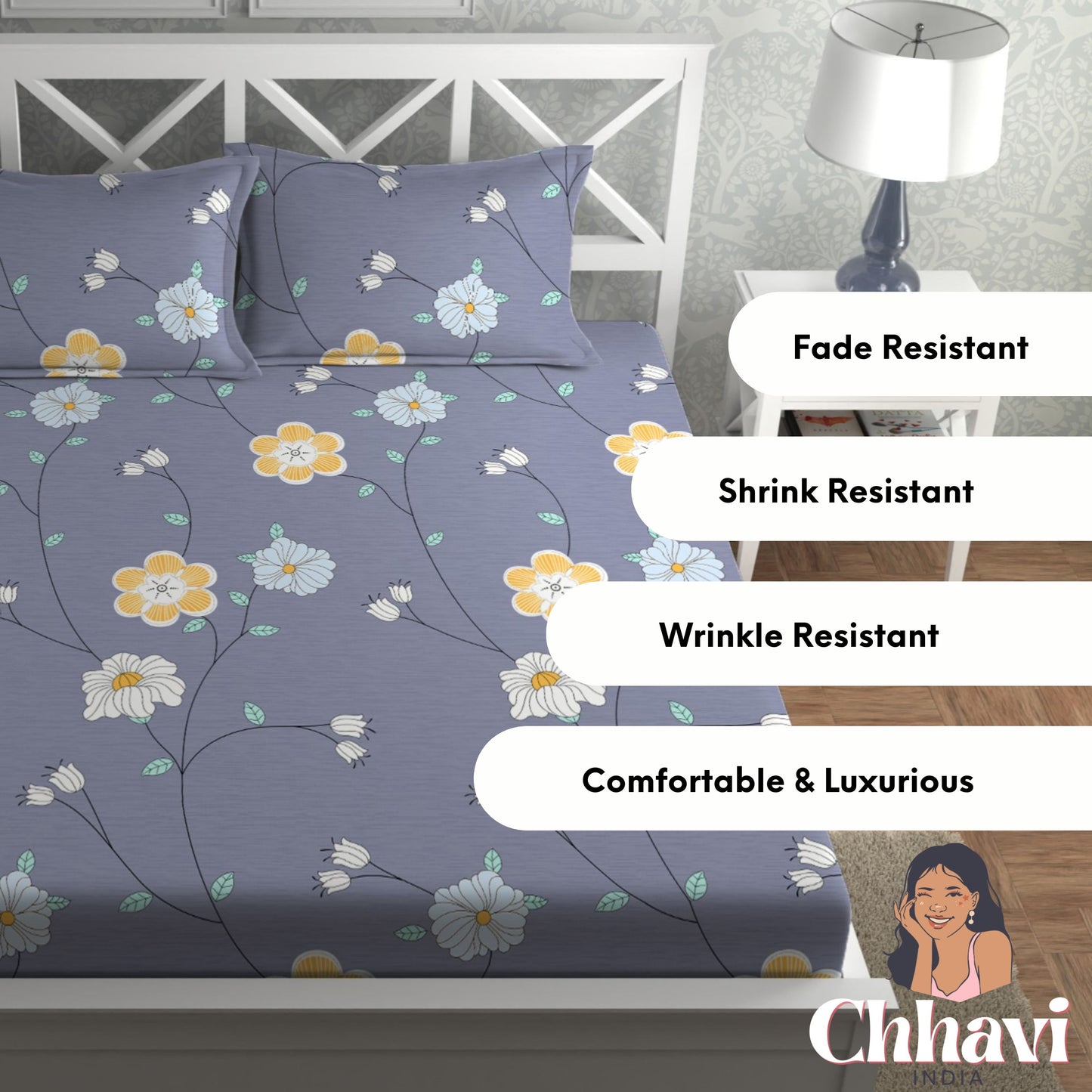 CHHAVI INDIA 210 TC Microfiber Printed Double Bedsheet With Pillow Covers