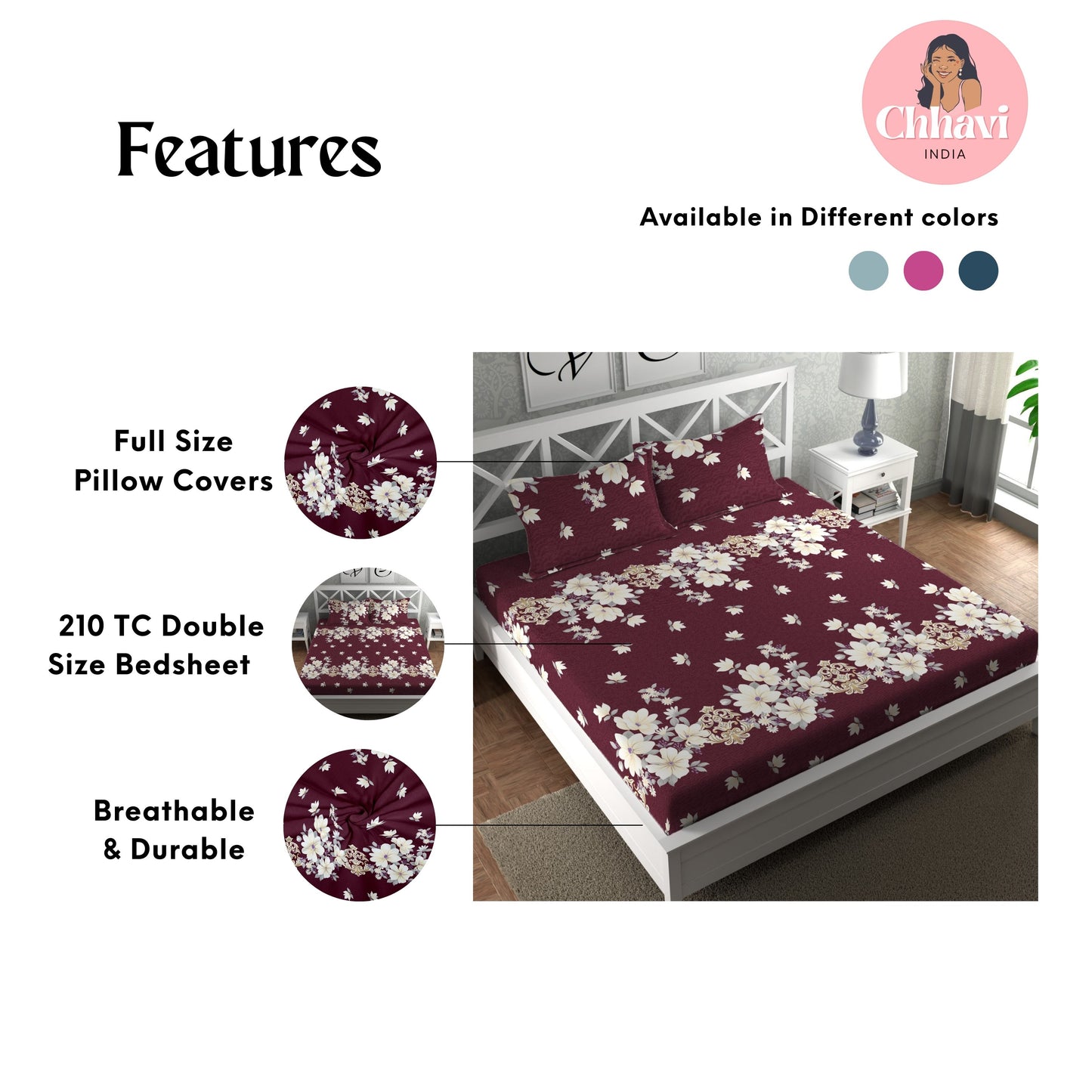 CHHAVI INDIA 210 TC Skin Safe Feel Soft Microfiber Bedsheet