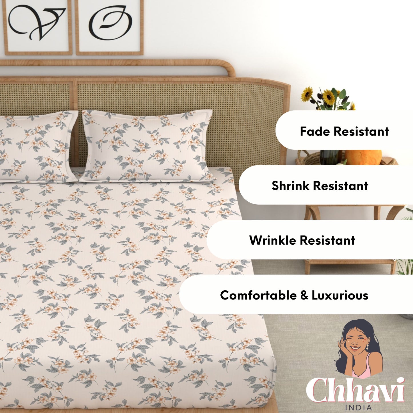 CHHAVI INDIA 210 TC Microfiber Printed Double Bedsheet With Pillow Covers