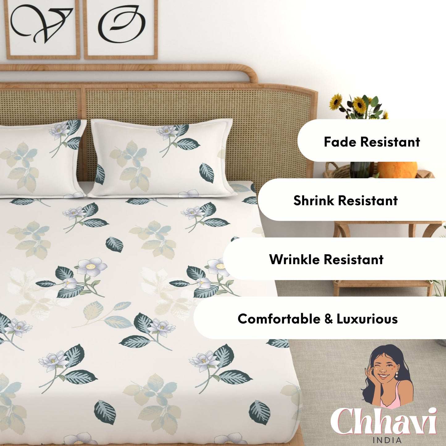 CHHAVI INDIA 210 TC Microfiber Printed Double Bedsheet With Pillow Covers