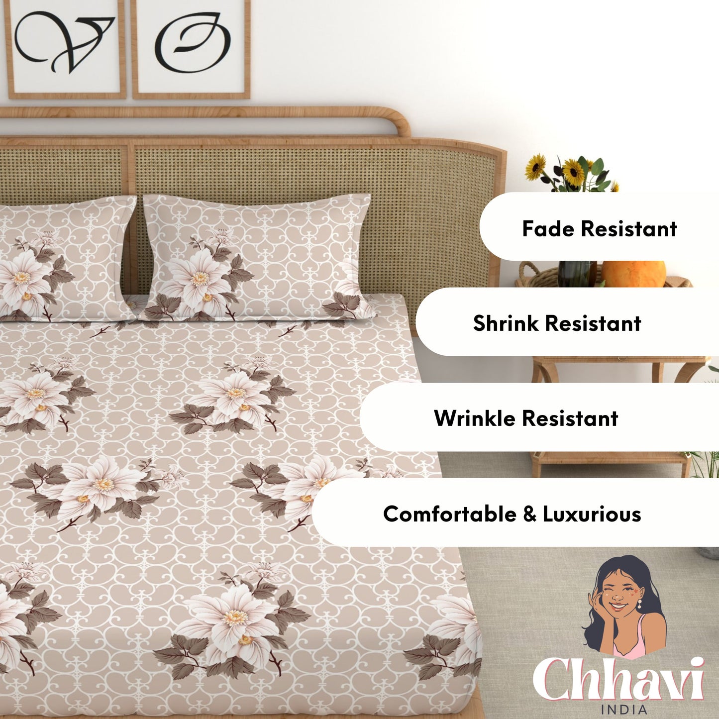 CHHAVI INDIA 210 TC Microfiber Printed Double Bedsheet With Pillow Covers