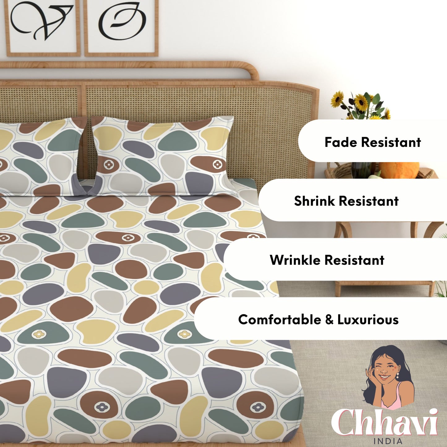 CHHAVI INDIA 210 TC Microfiber Printed Double Bedsheet With Pillow Covers