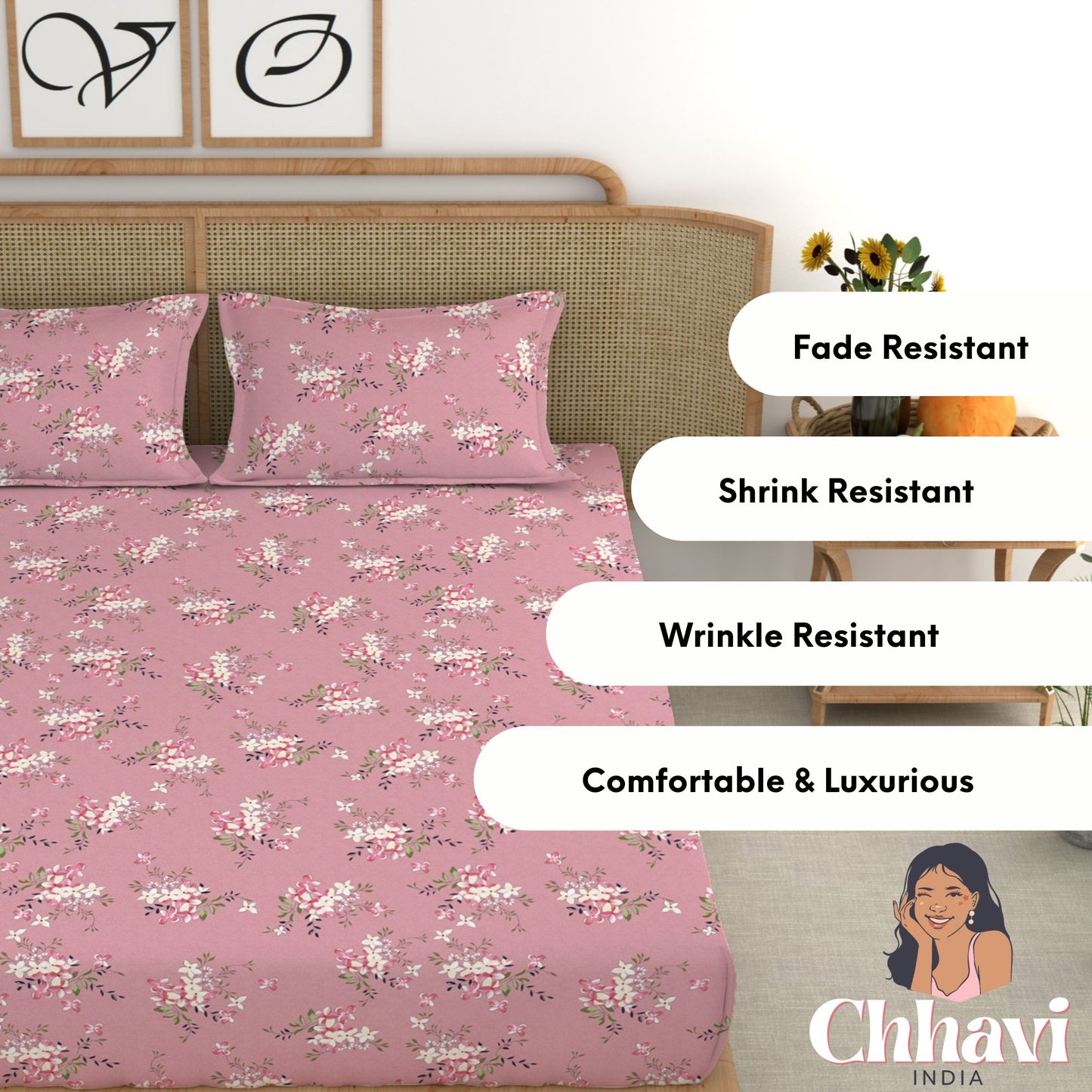 CHHAVI INDIA 210 TC Microfiber Printed Double Bedsheet With Pillow Covers