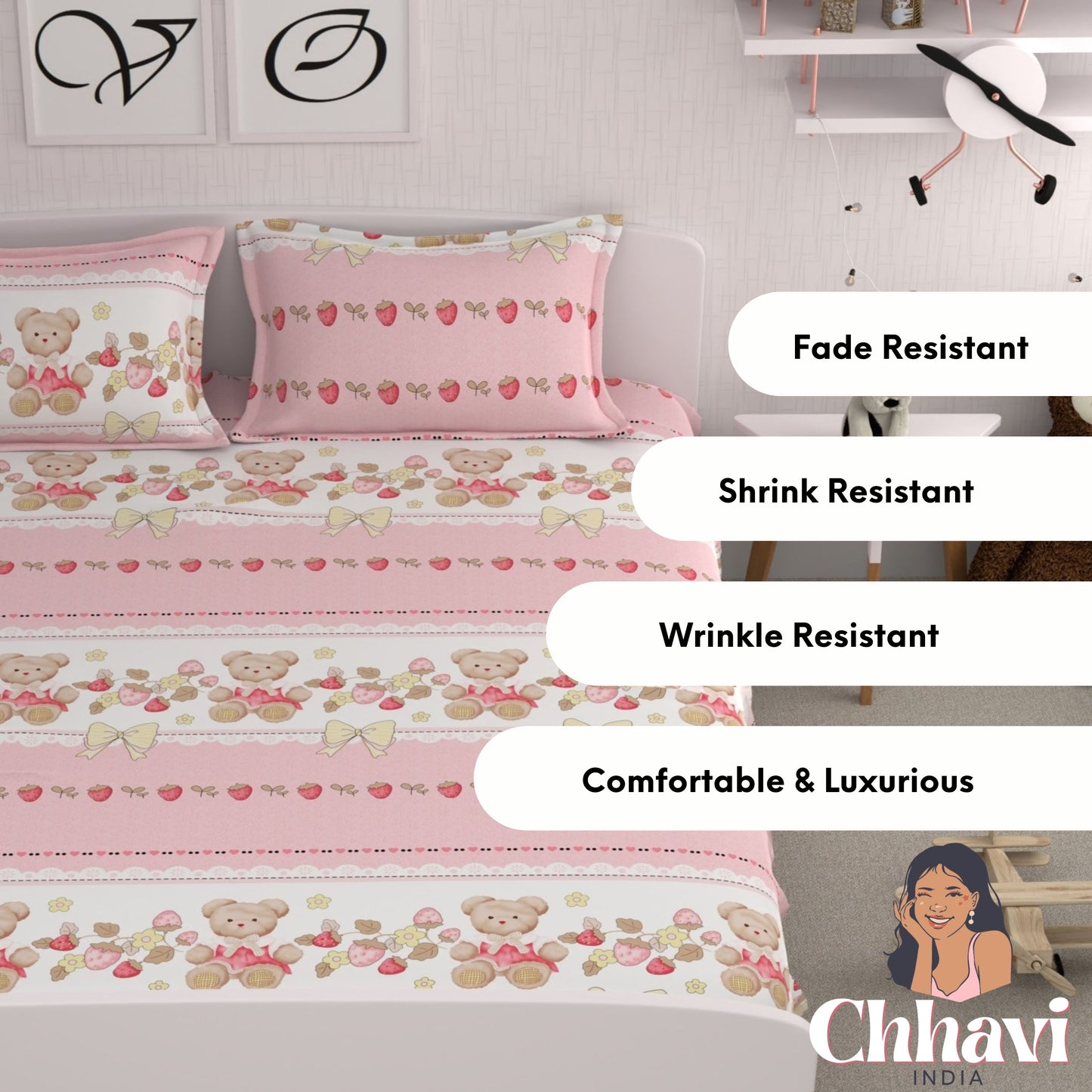 CHHAVI INDIA 210 TC Microfiber Printed Double Bedsheet With Pillow Covers