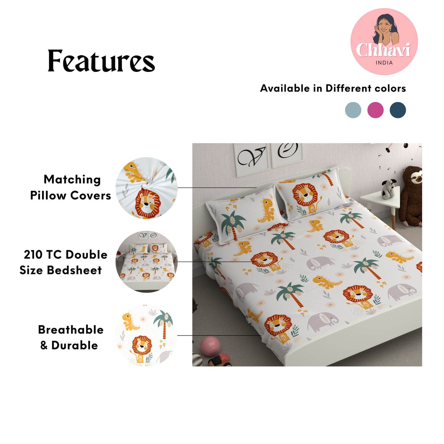 CHHAVI INDIA 210 TC Microfiber Printed Double Bedsheet With Pillow Covers