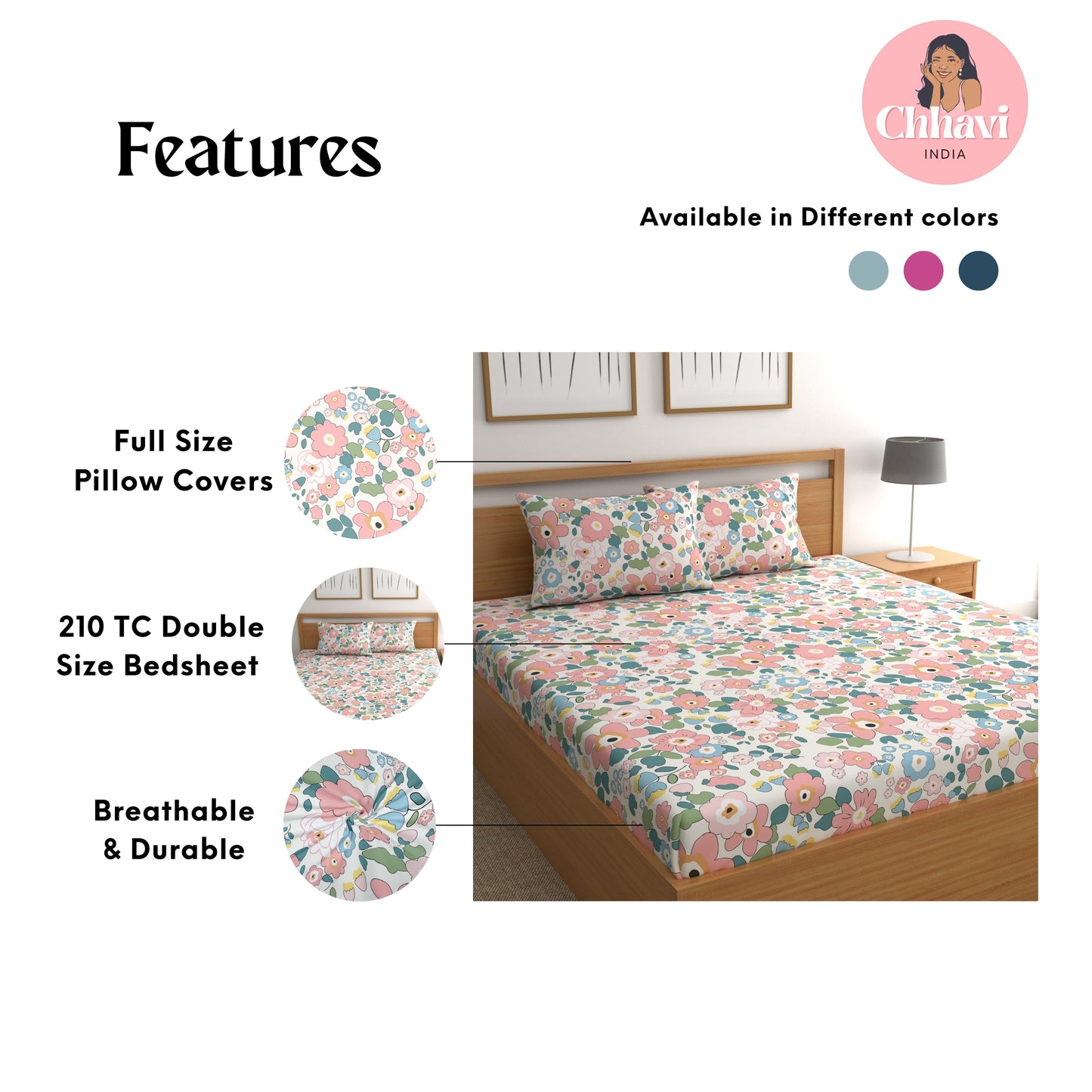 CHHAVI INDIA 210 TC Microfiber Printed King Size Bedsheet With Pillow Covers