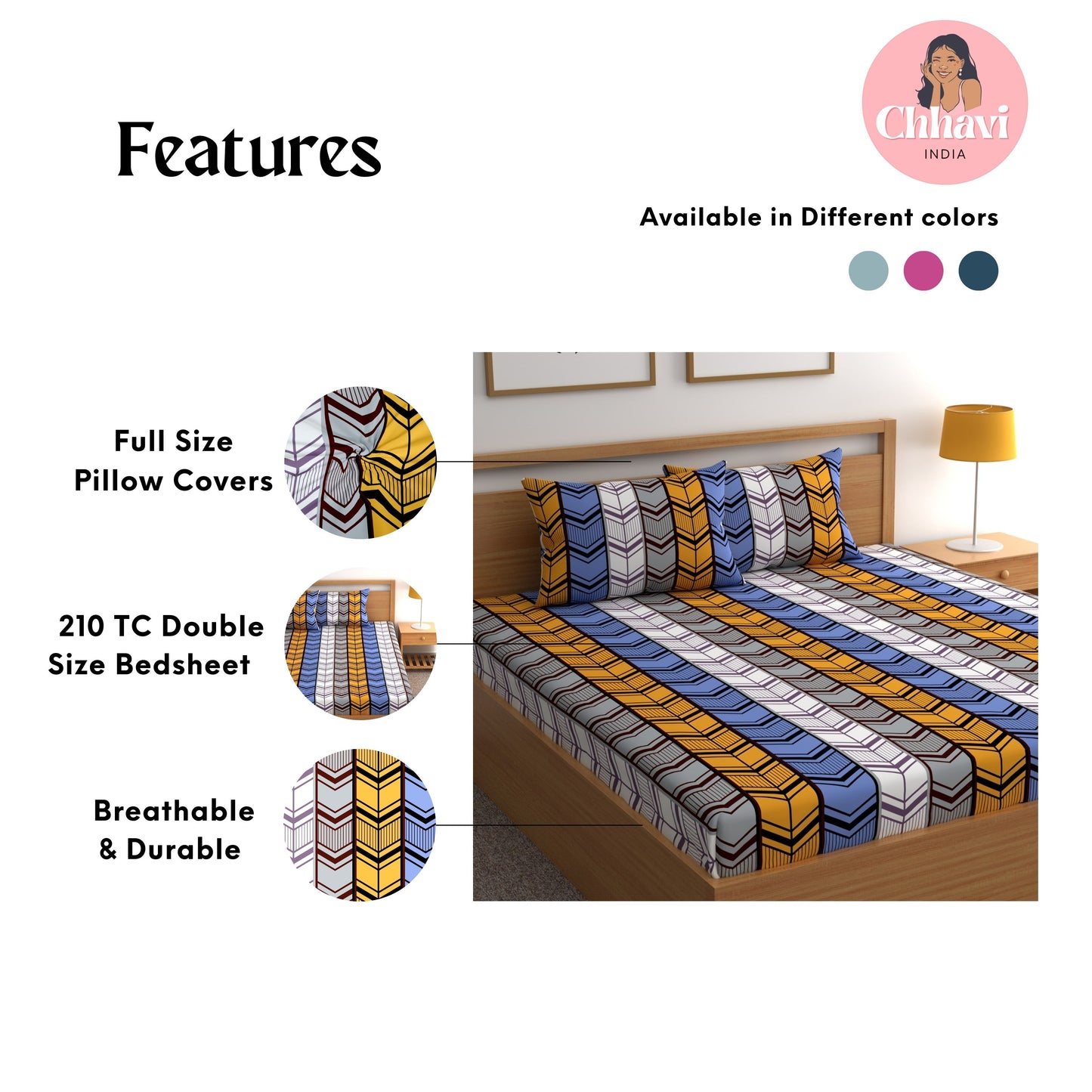 CHHAVI INDIA 210 TC Microfiber Printed Double Bedsheet With Pillow Covers