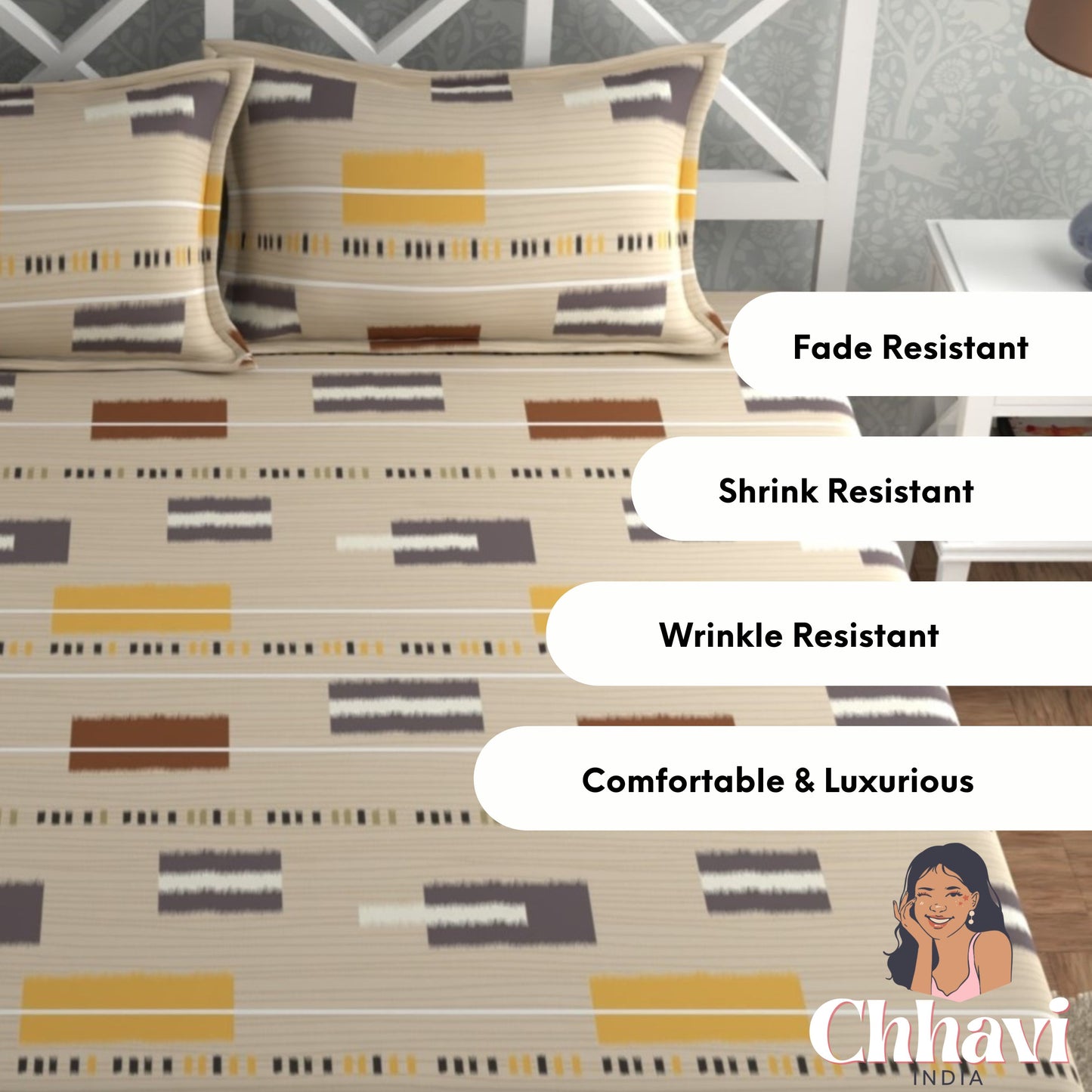 CHHAVI INDIA 210 TC Microfiber Printed Double Bedsheet With Pillow Covers