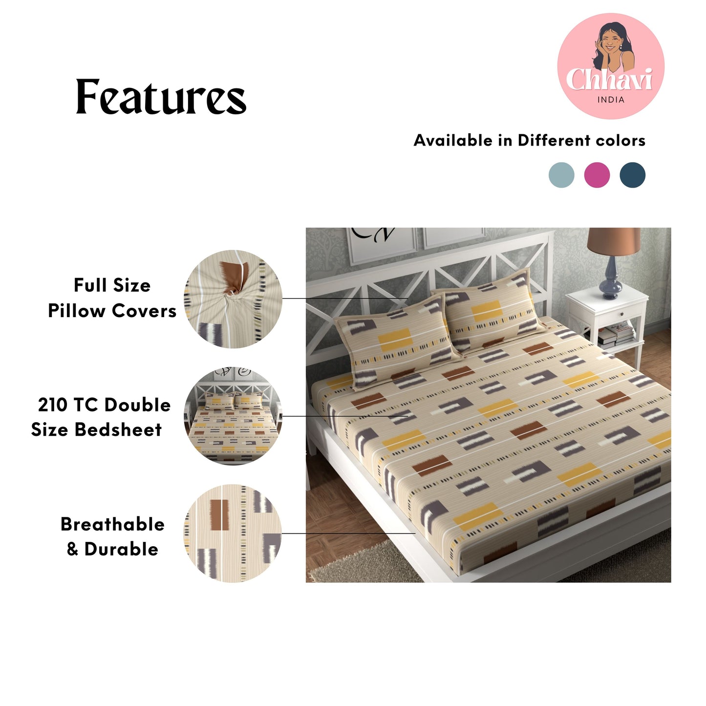 CHHAVI INDIA 210 TC Microfiber Printed Double Bedsheet With Pillow Covers