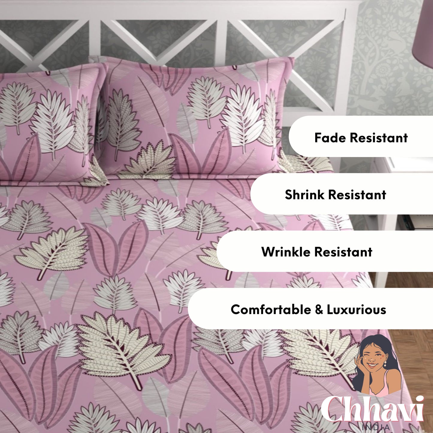 CHHAVI INDIA 210 TC Microfiber Printed Double Bedsheet With Pillow Covers