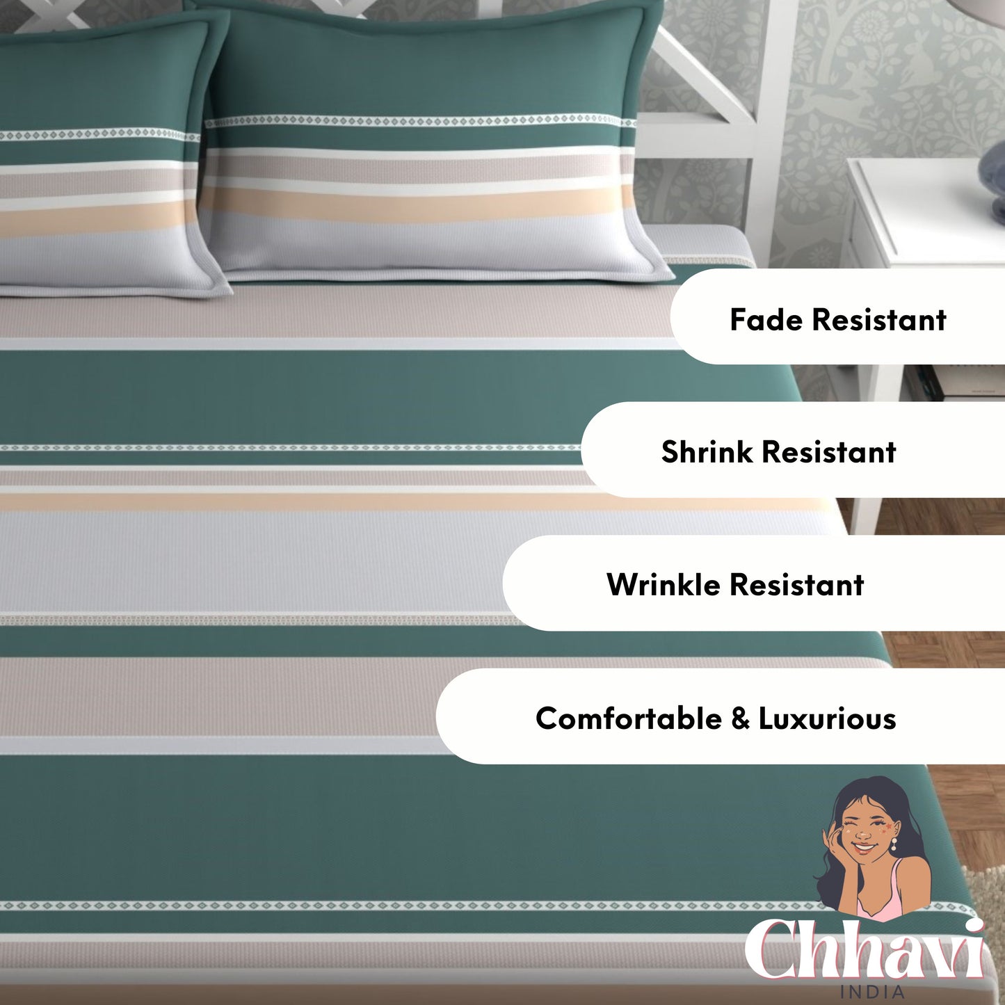 CHHAVI INDIA 210 TC Microfiber Printed Double Bedsheet With Pillow Covers