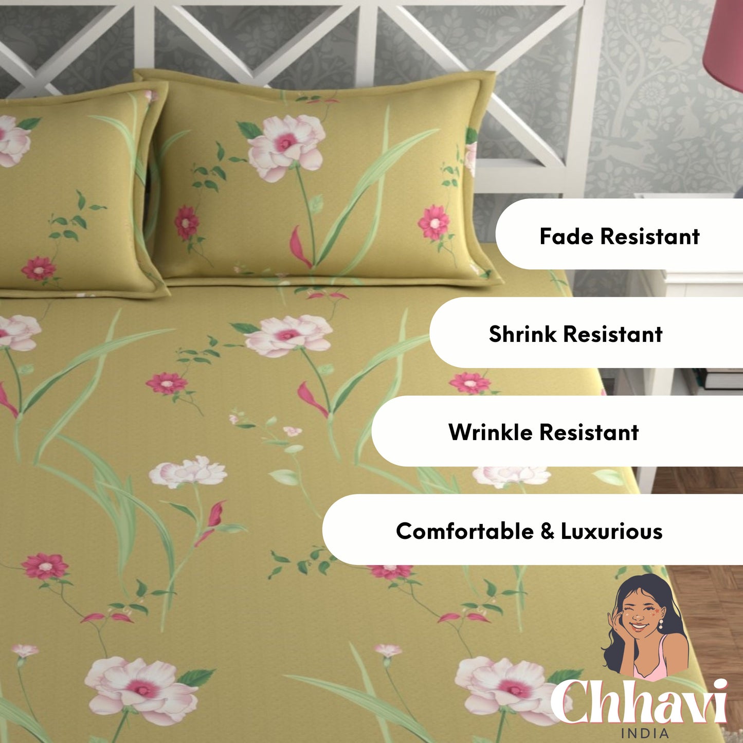 CHHAVI INDIA 210 TC Microfiber Printed Double Bedsheet With Pillow Covers