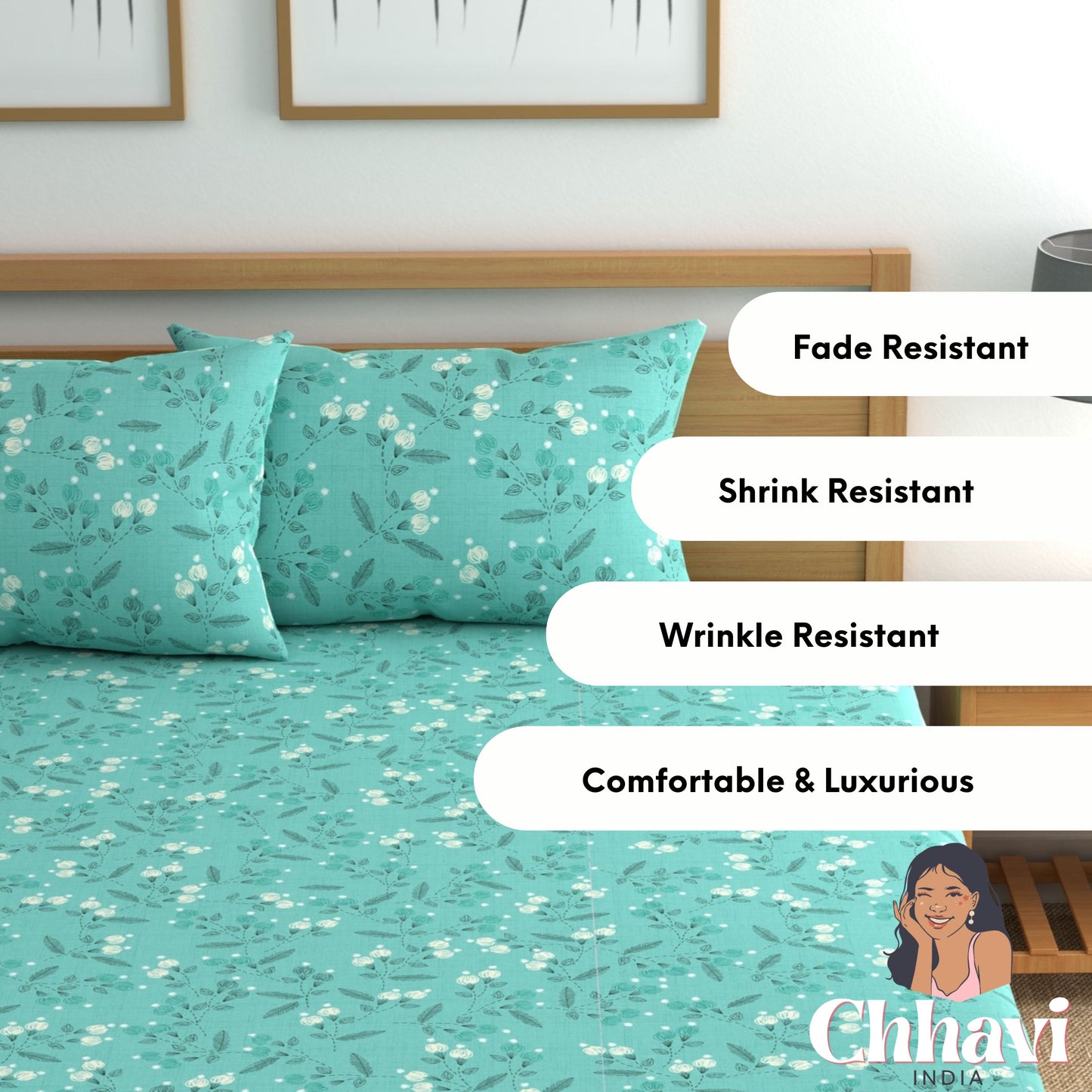 CHHAVI INDIA 210 TC Microfiber Printed Double Bedsheet With Pillow Covers