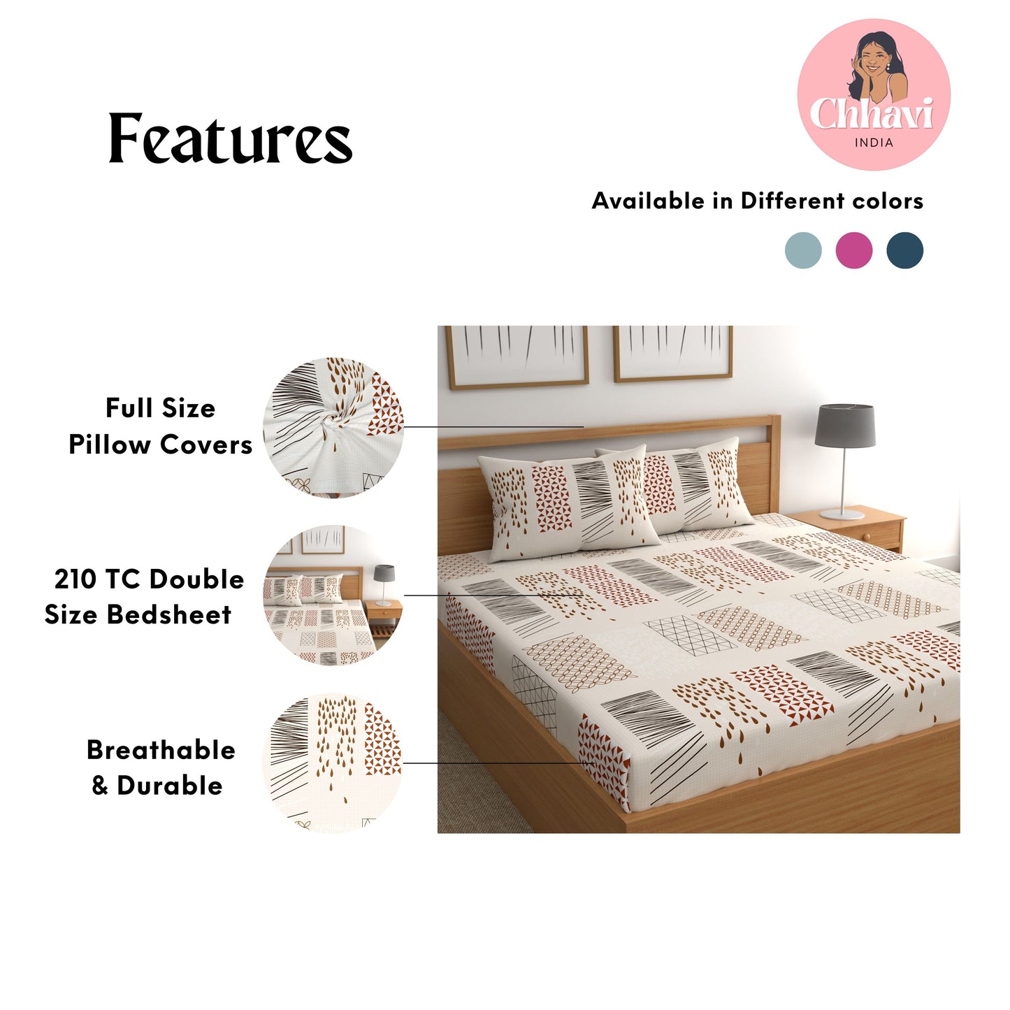 CHHAVI INDIA 210 TC Microfiber Printed Double Bedsheet With Pillow Covers