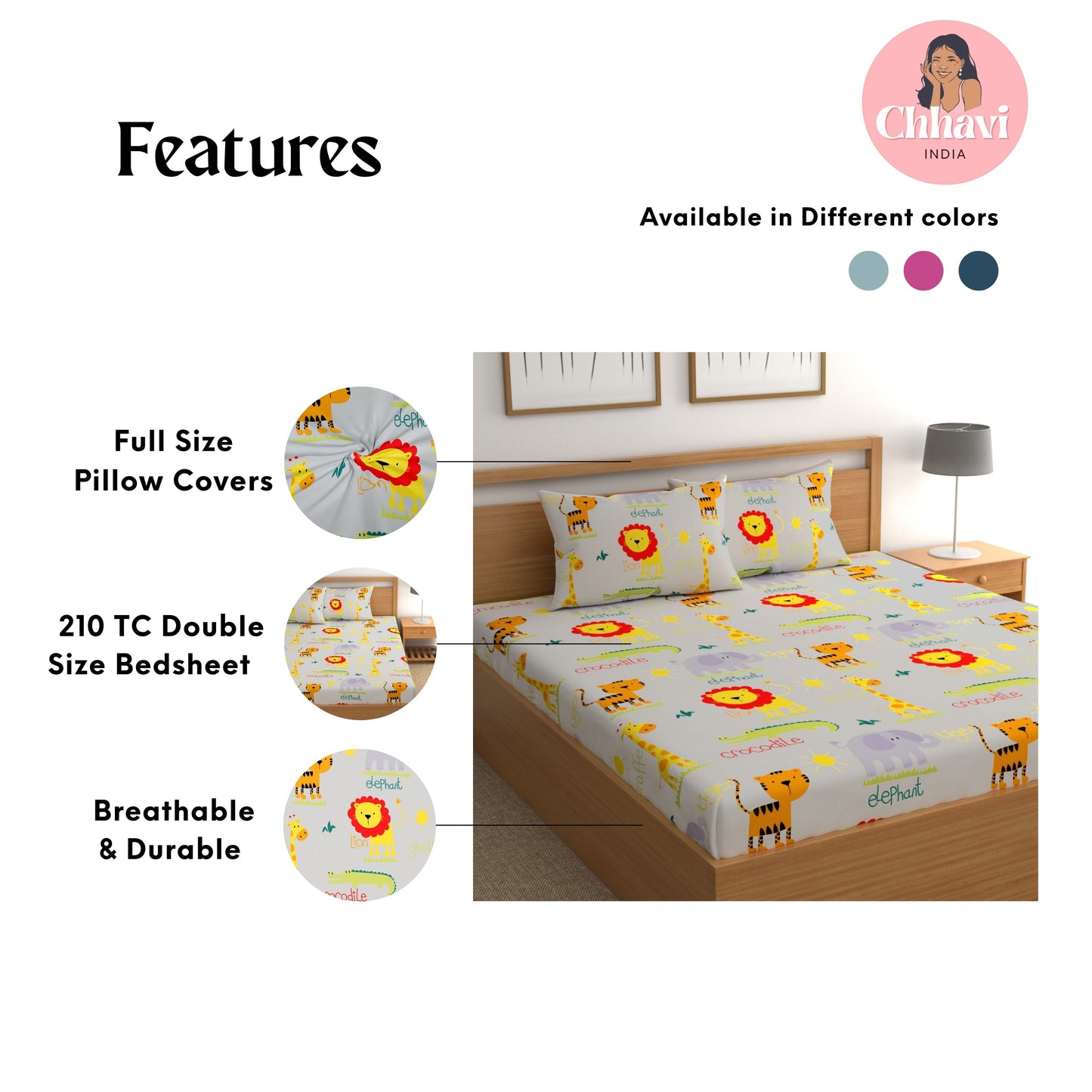 CHHAVI INDIA 210 TC Microfiber Printed Double Bedsheet With Pillow Covers