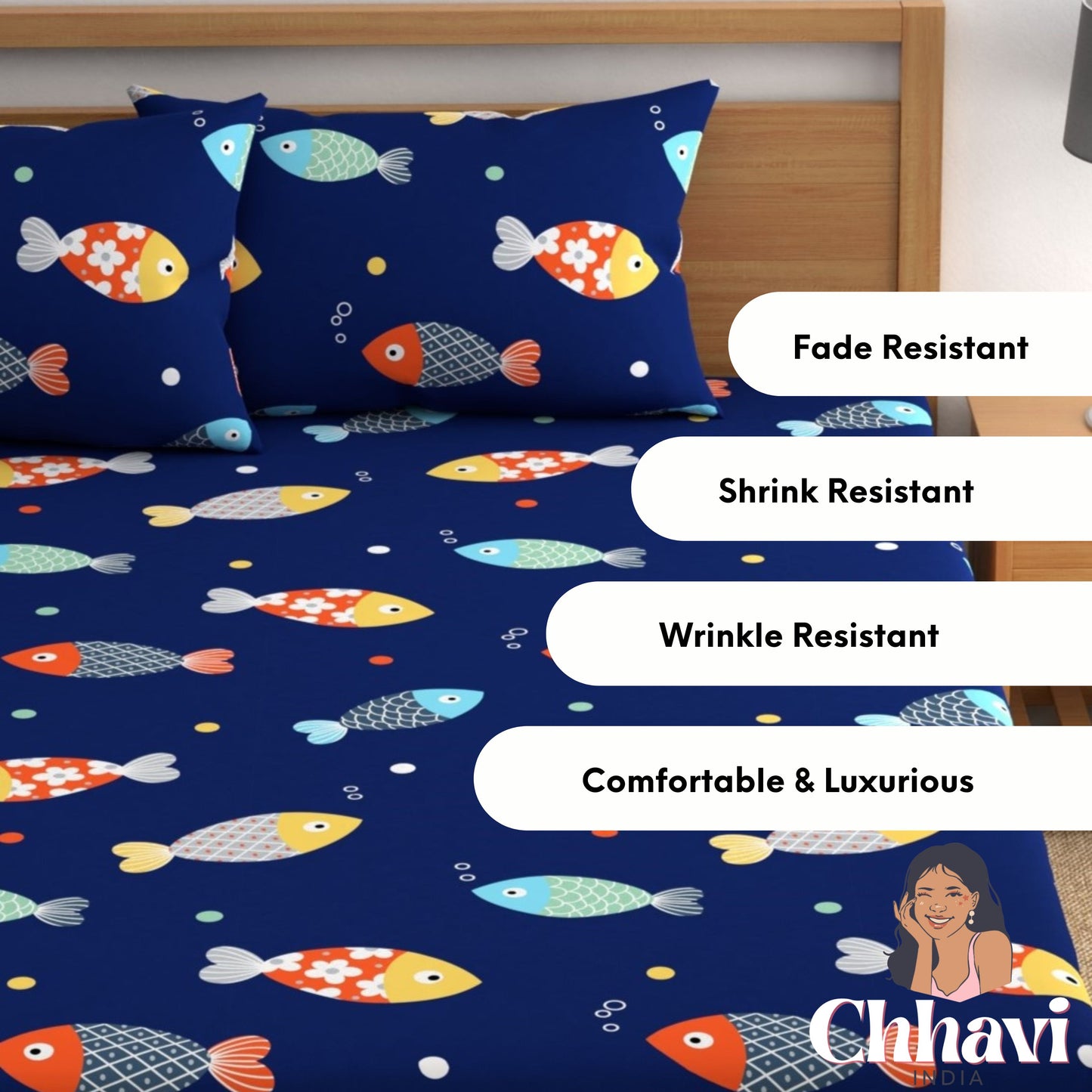 CHHAVI INDIA 210 TC Microfiber Printed Double Bedsheet With Pillow Covers