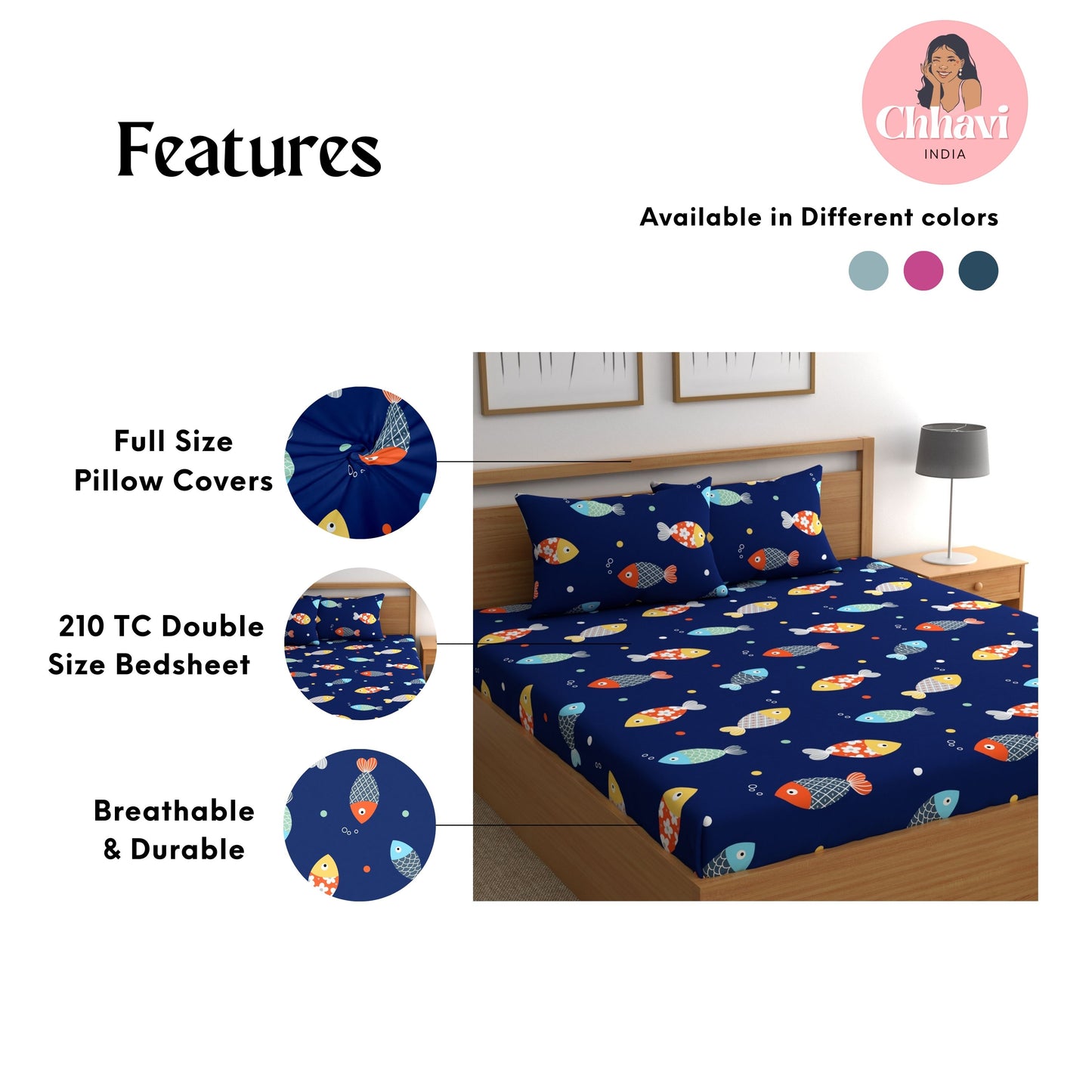 CHHAVI INDIA 210 TC Microfiber Printed Double Bedsheet With Pillow Covers