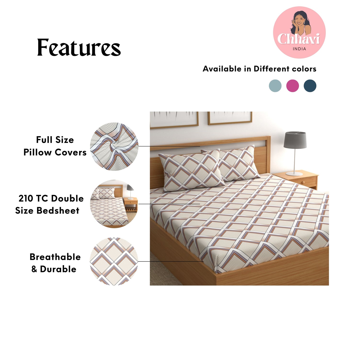 CHHAVI INDIA 210 TC Microfiber Printed Double Bedsheet With Pillow Covers