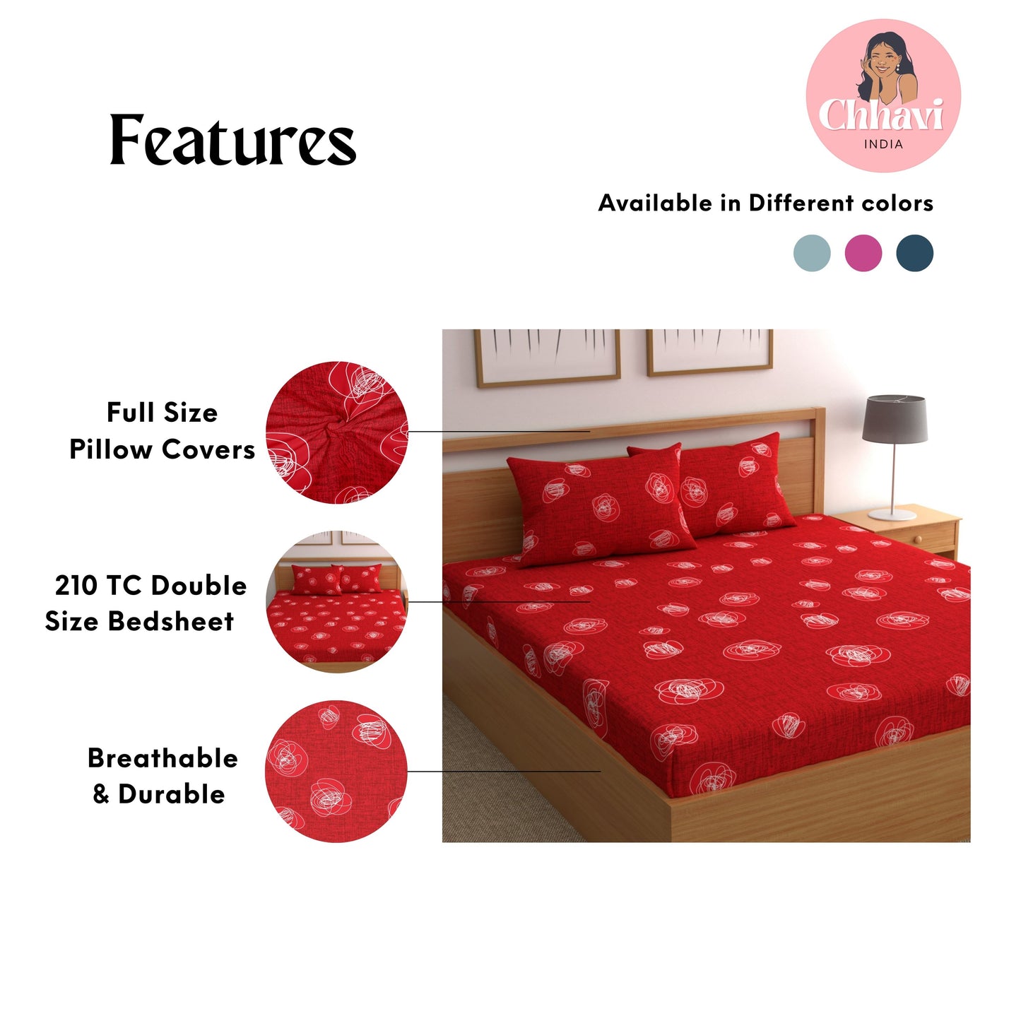 CHHAVI INDIA 210 TC Microfiber Printed Double Bedsheet With Pillow Covers