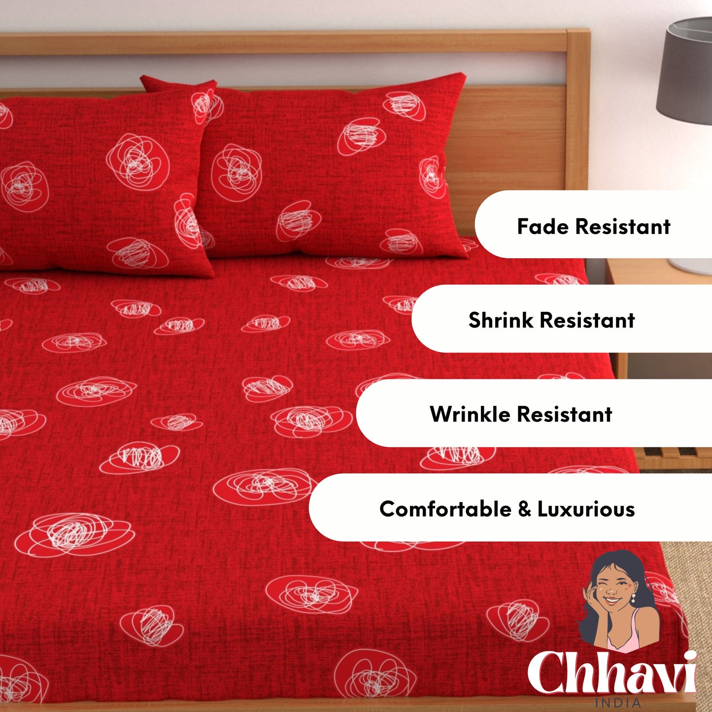 CHHAVI INDIA 210 TC Microfiber Printed Double Bedsheet With Pillow Covers