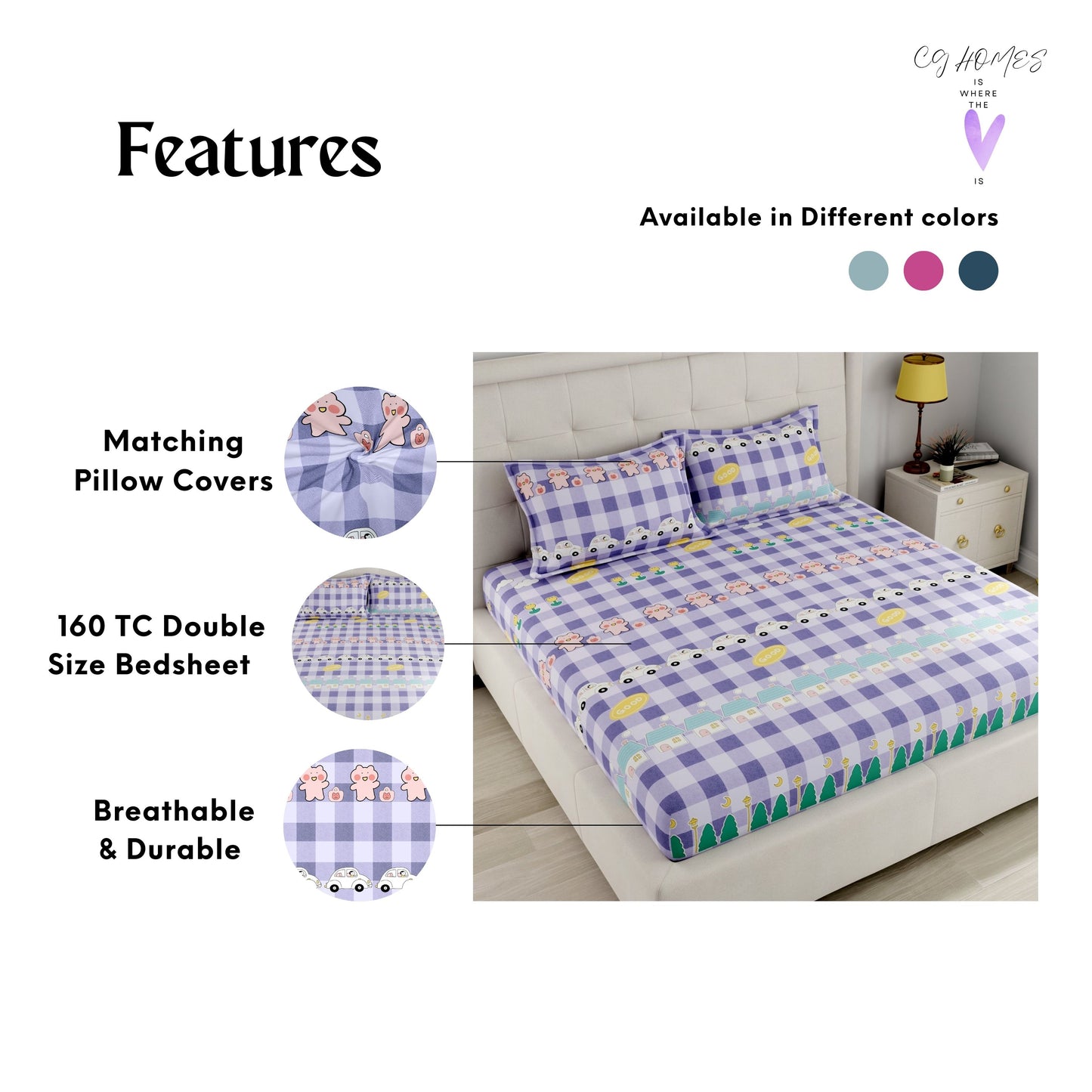 CHHAVI INDIA 210 TC Microfiber Printed Double Bedsheet With Pillow Covers