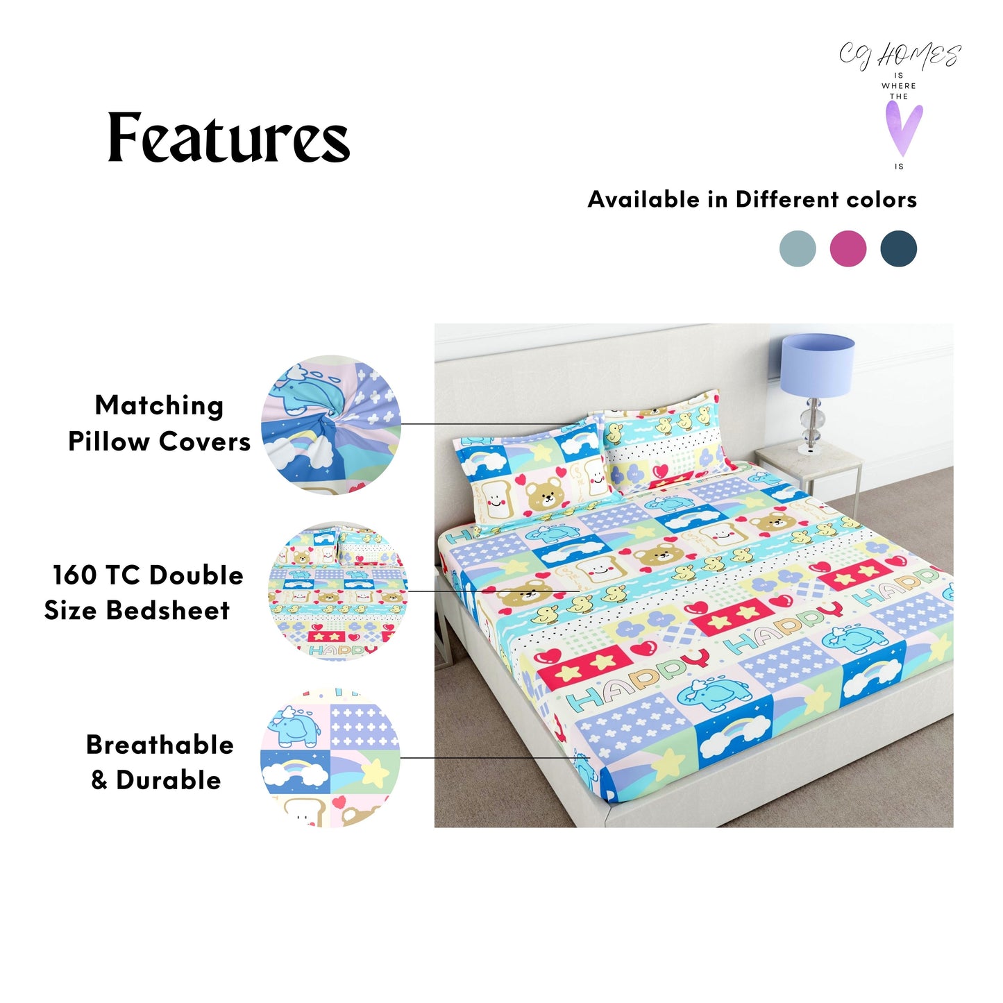 CHHAVI INDIA 210 TC Microfiber Printed Double Bedsheet With Pillow Covers