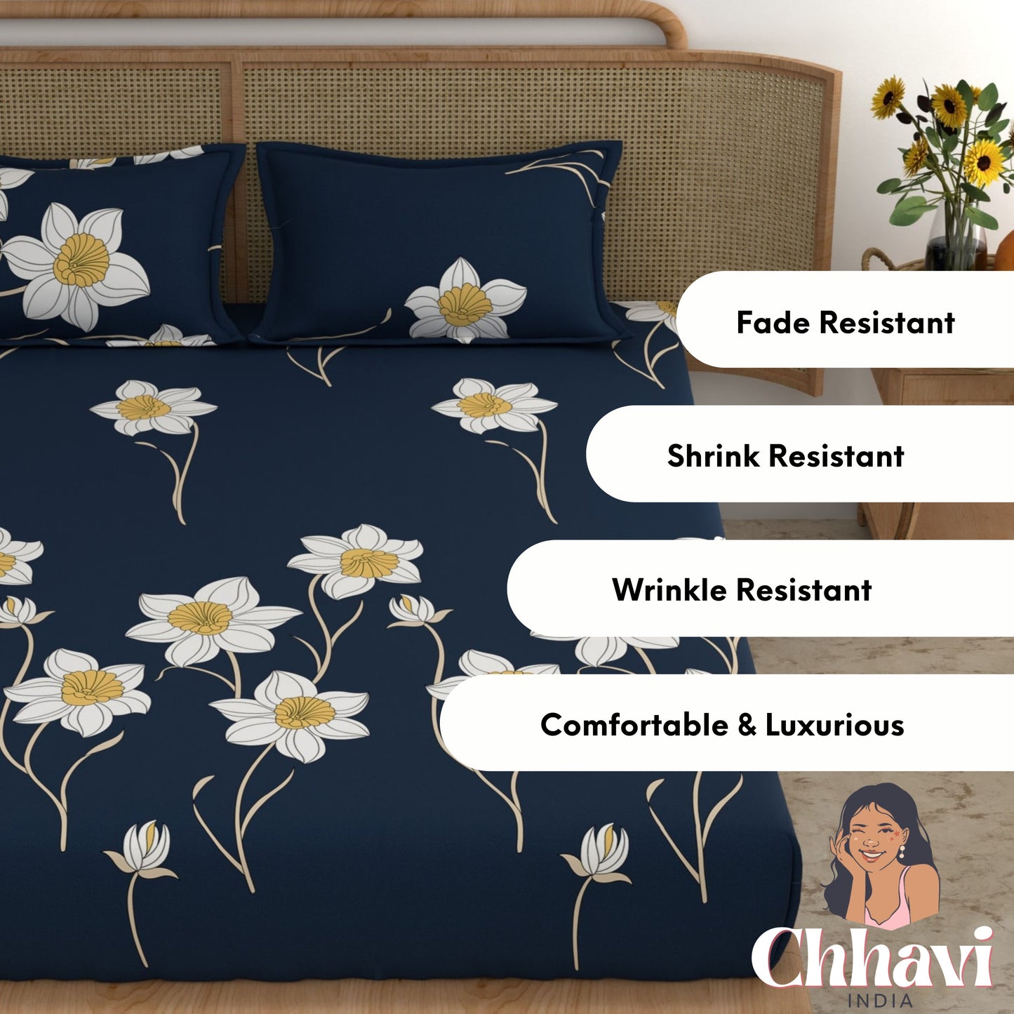 CHHAVI INDIA 210 TC Microfiber Printed Double Bedsheet With Pillow Covers