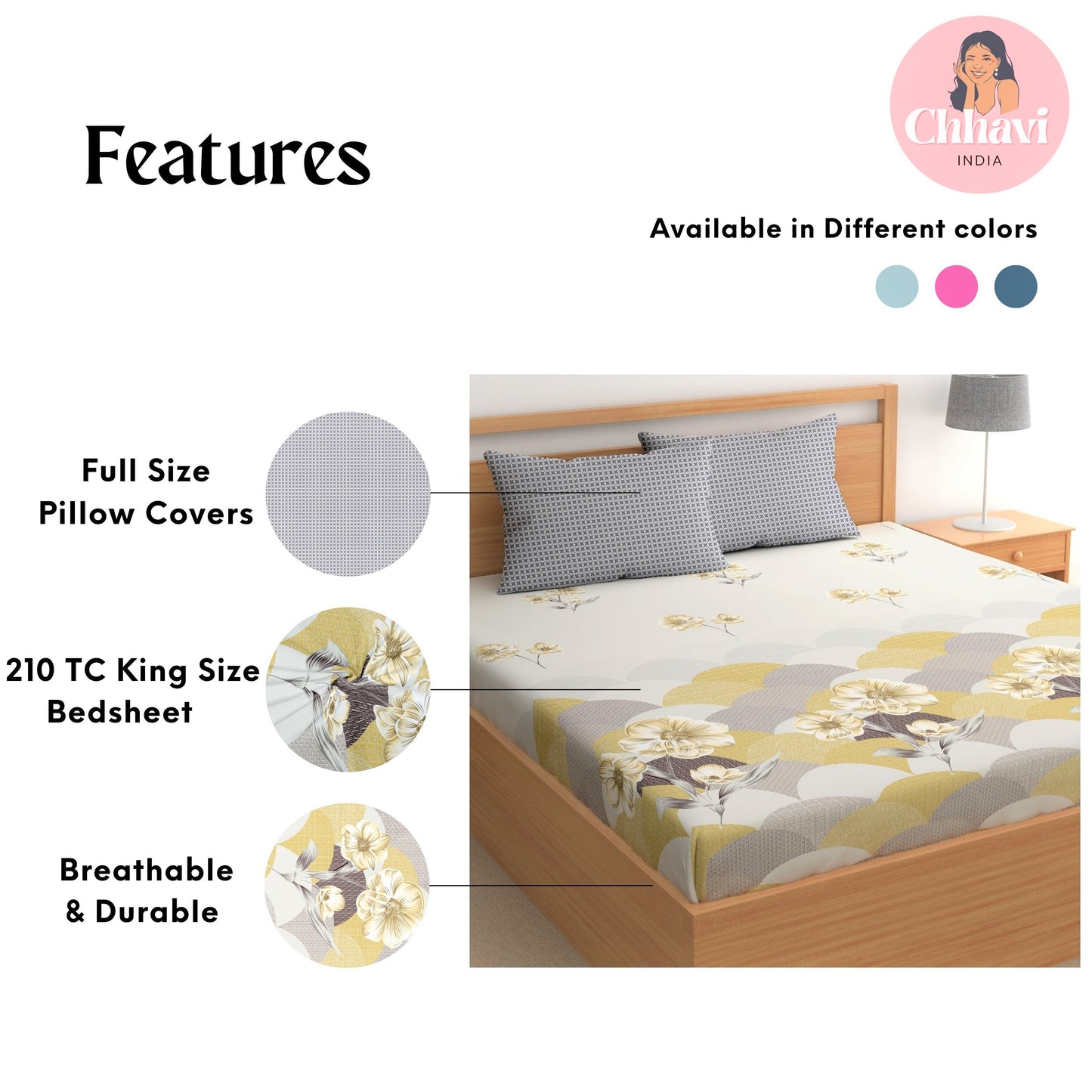 CHHAVI INDIA 210 TC Microfiber Printed King Size Bedsheet With Pillow Covers