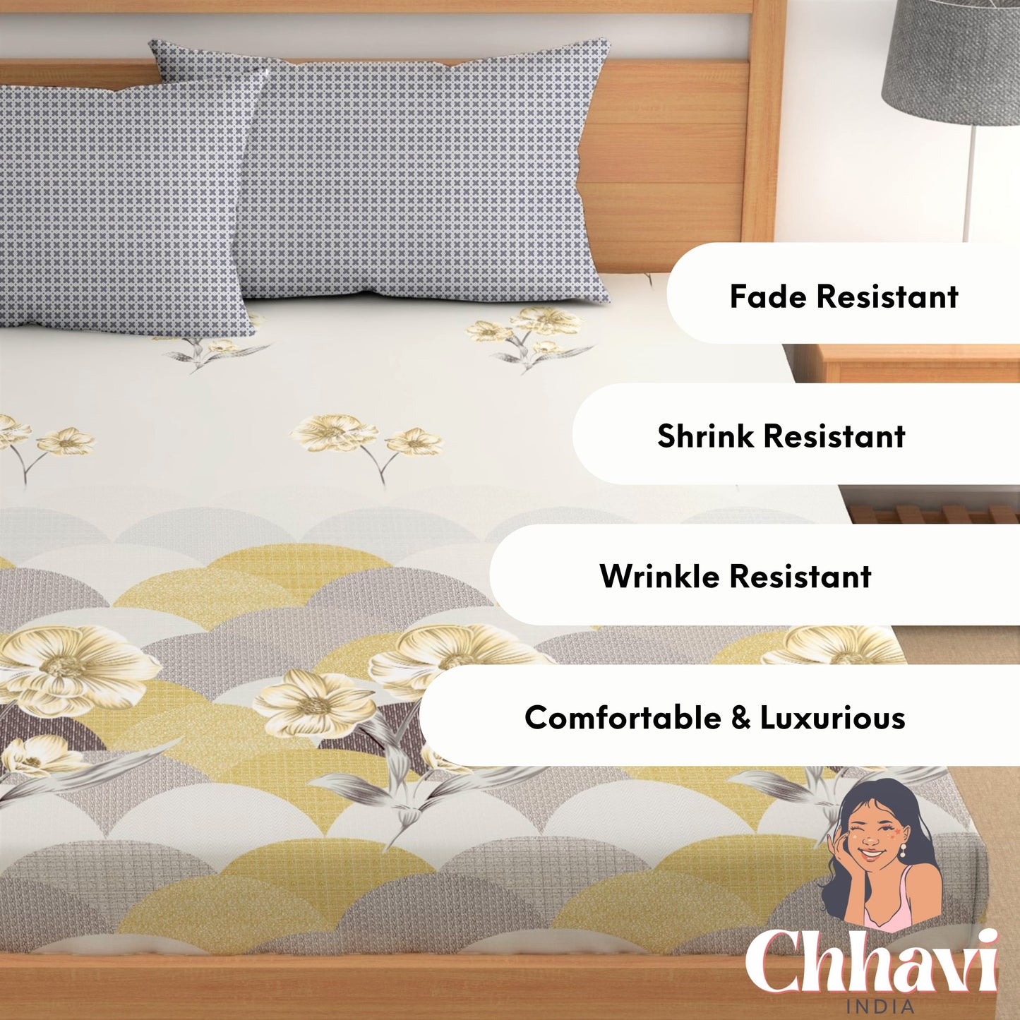 CHHAVI INDIA 210 TC Microfiber Printed King Size Bedsheet With Pillow Covers