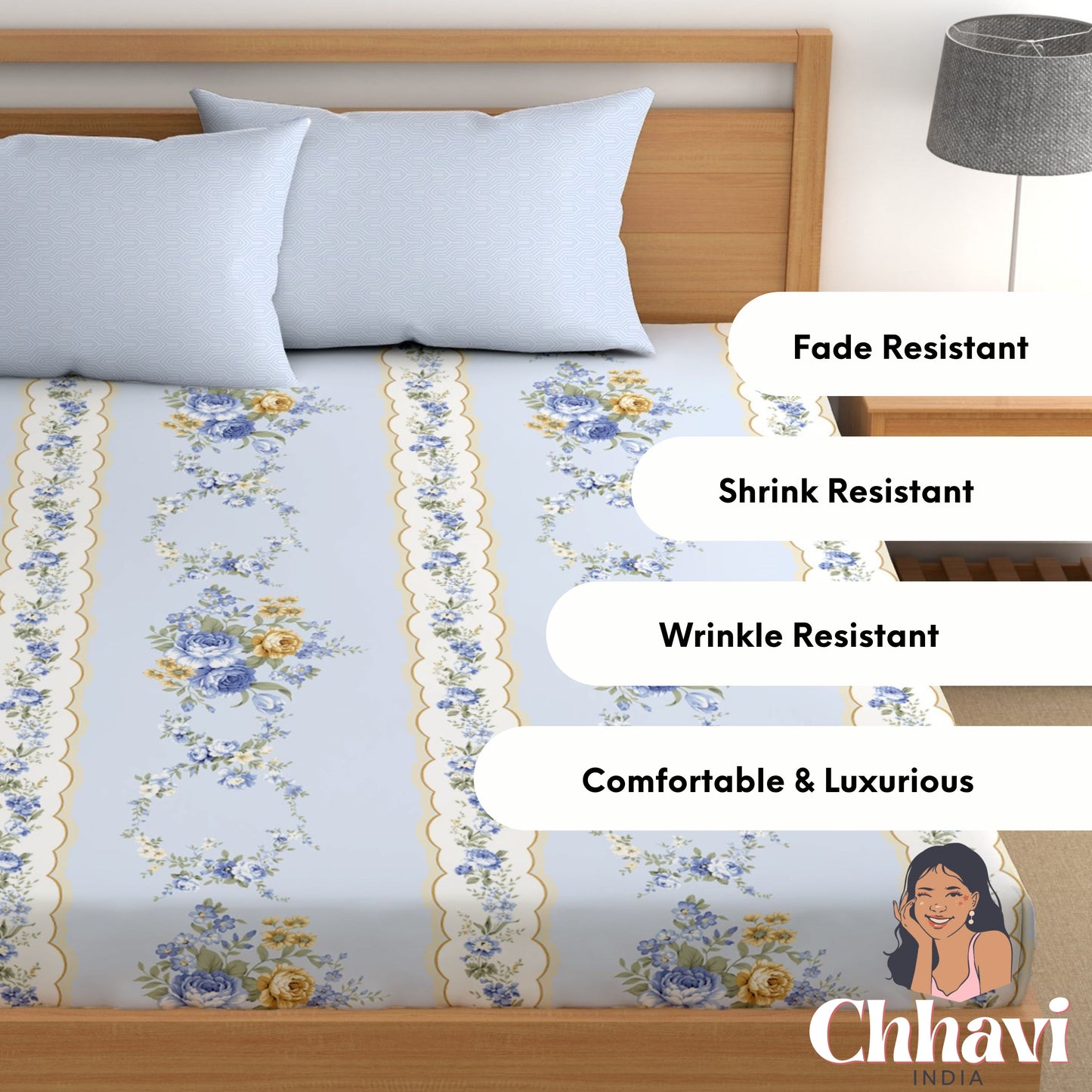 CHHAVI INDIA 210 TC Microfiber Printed King Size Bedsheet With Pillow Covers